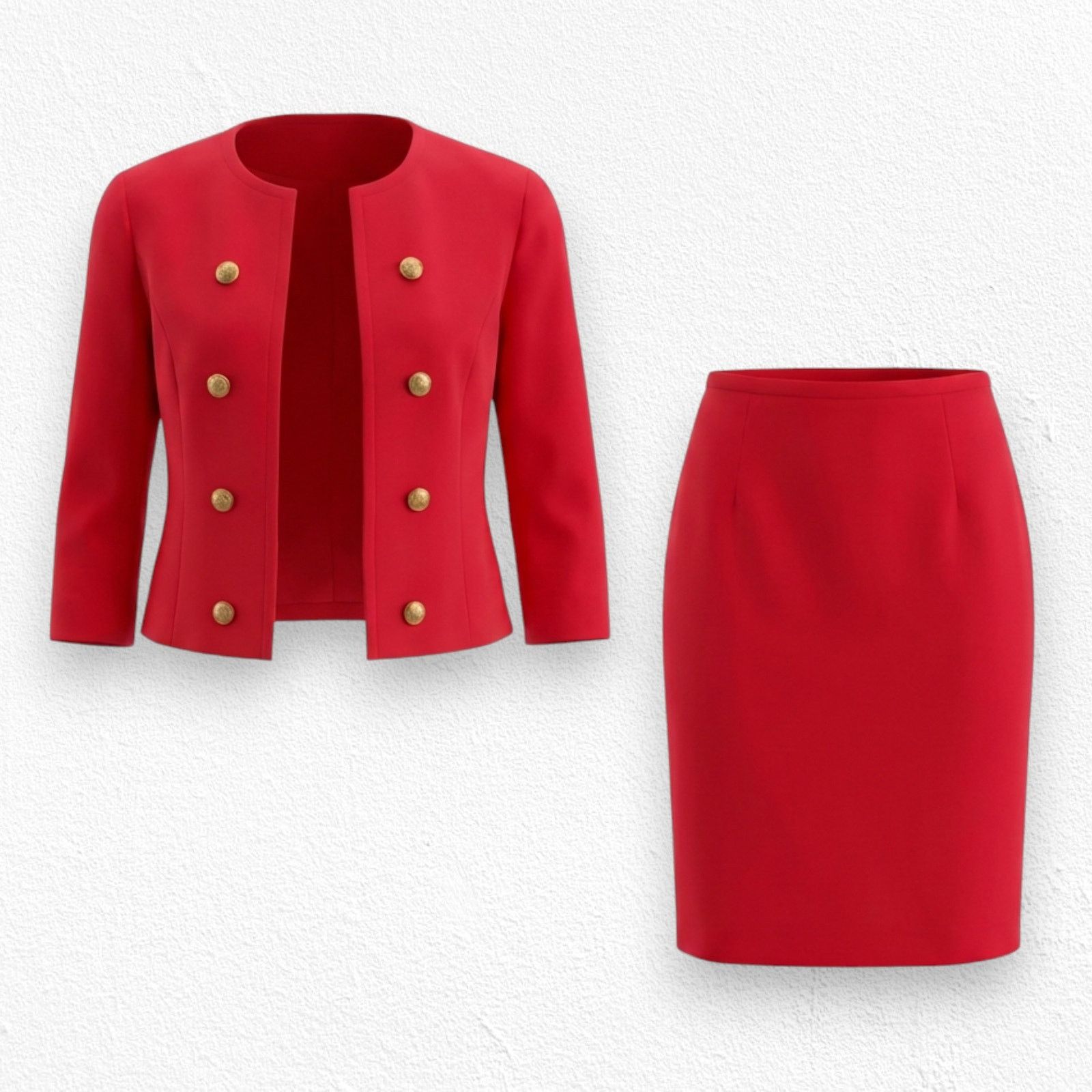 Vintage 50s Vintage Red Double Breasted Blazer Skirt Wool Set Size 2 Size XS / US 0-2 / IT 36-38 - 21 Thumbnail