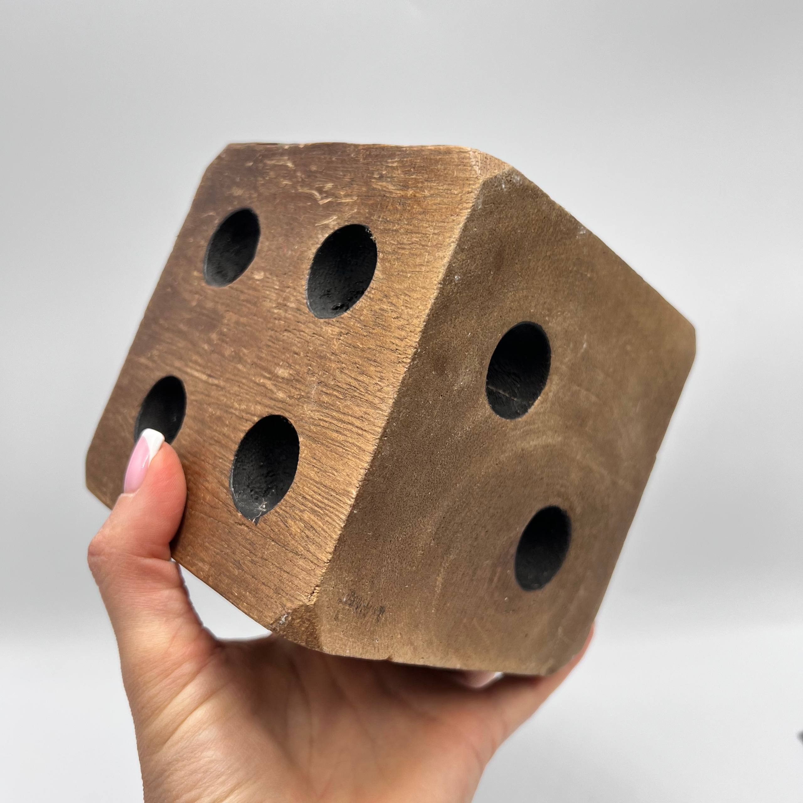 Vintage Handmade Large Wooden Dice Rustic Cube Decor Collectible Size ONE SIZE - 4 Thumbnail
