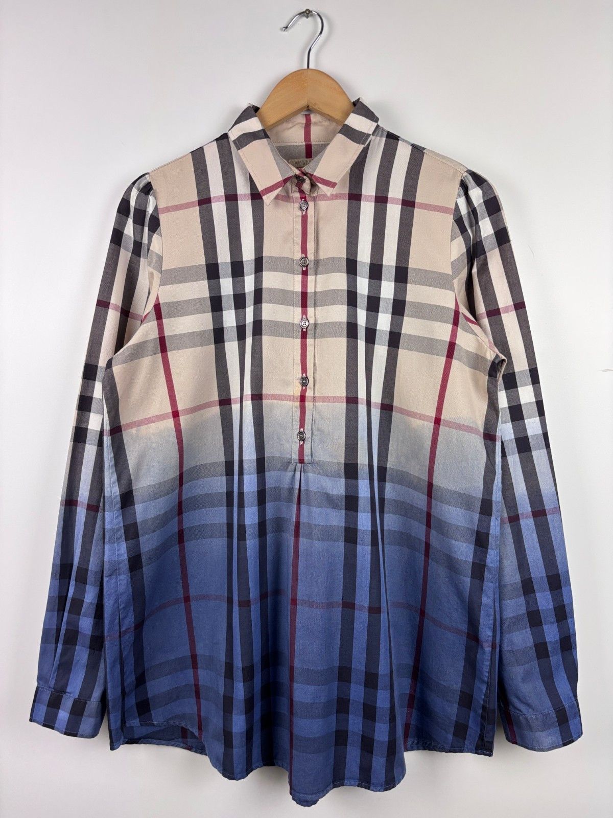 Burberry Womens Burberry Brit Nova Check Tunic Ombre Shirt Size L Size L / US 10 / IT 46 - 1 Thumbnail