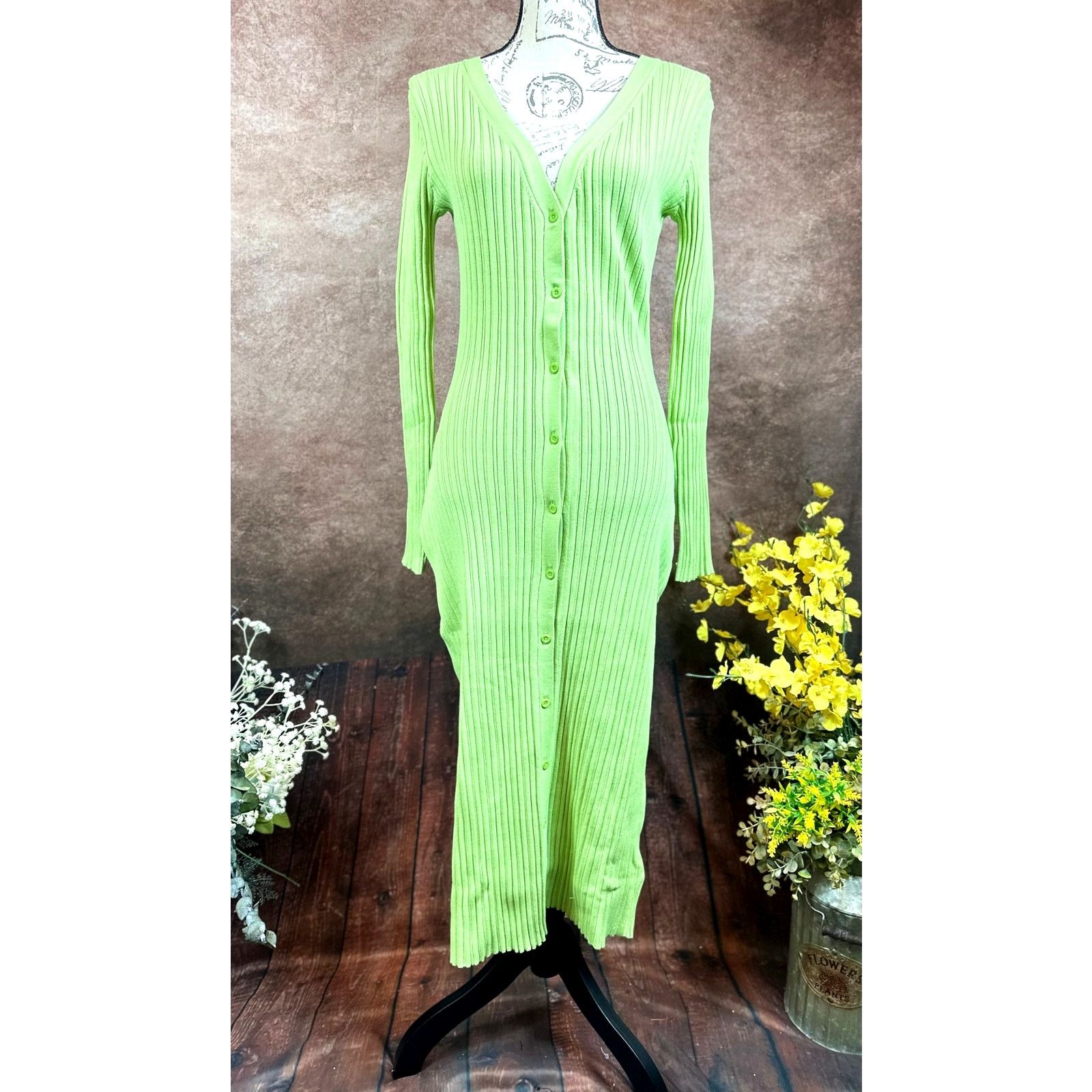 Other LITA By Ciara Rib Cardigan Button Front Midi Dress - Lime -S Size S / US 4 / IT 40 - 6 Thumbnail