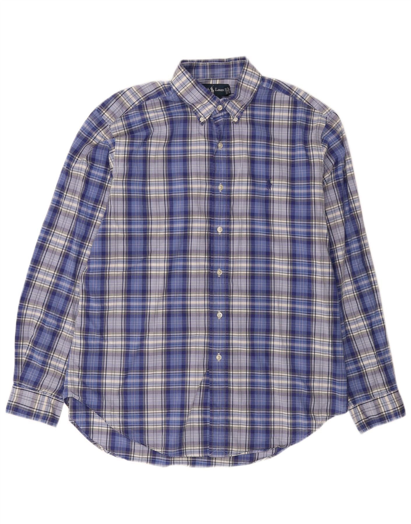 Ralph Lauren Mens Classic Fit Shirt Large Navy Blue Check Cotton Size US L / EU 52-54 / 3 - 1 Thumbnail