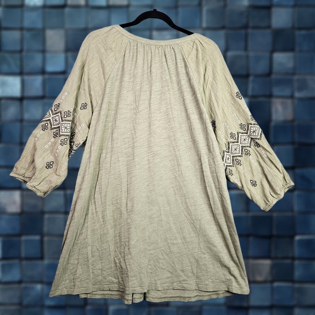 J. Jill J.Jill Women's Blouse Shirt V-Neck 3/4 Sleeve Embroidered Sage Green 100% Cotton XL Size XL / US 12-14 / IT 48-50 - 1 Thumbnail