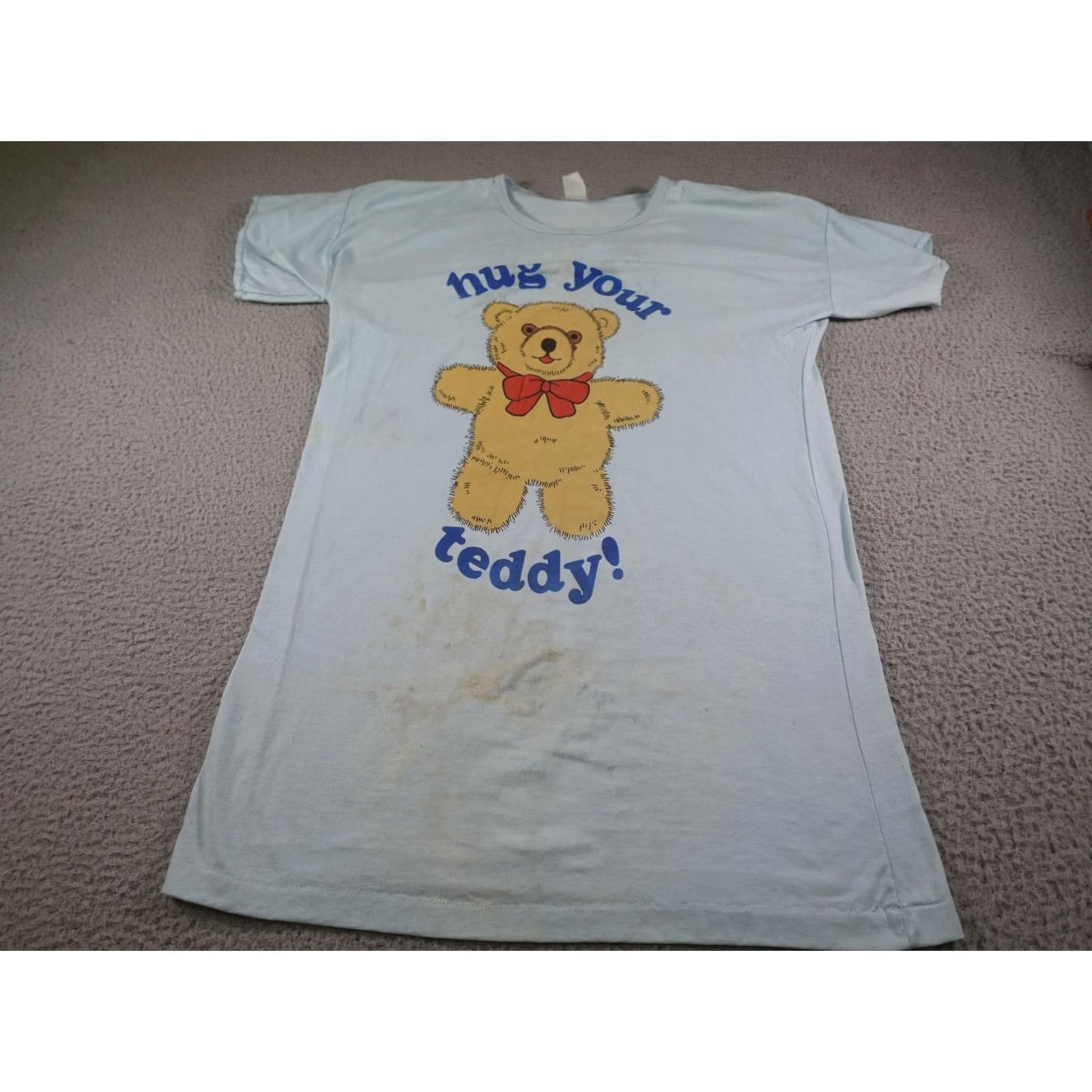 Vintage VINTAGE Hug Your Teddy Bear Graphic Shirt Womens One Size Blue KIKI Made USA 80s Size ONE SIZE - 2 Thumbnail
