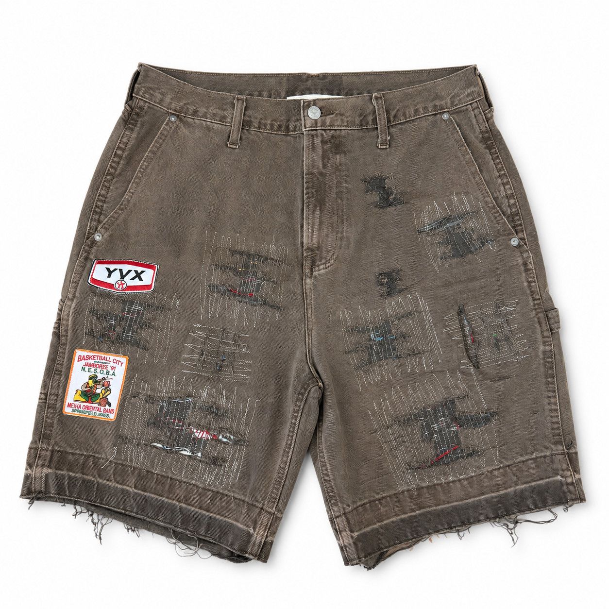 YVX YVX Renovated Patch Jean Shorts Brown Size US 34 / EU 50 - 1 Thumbnail