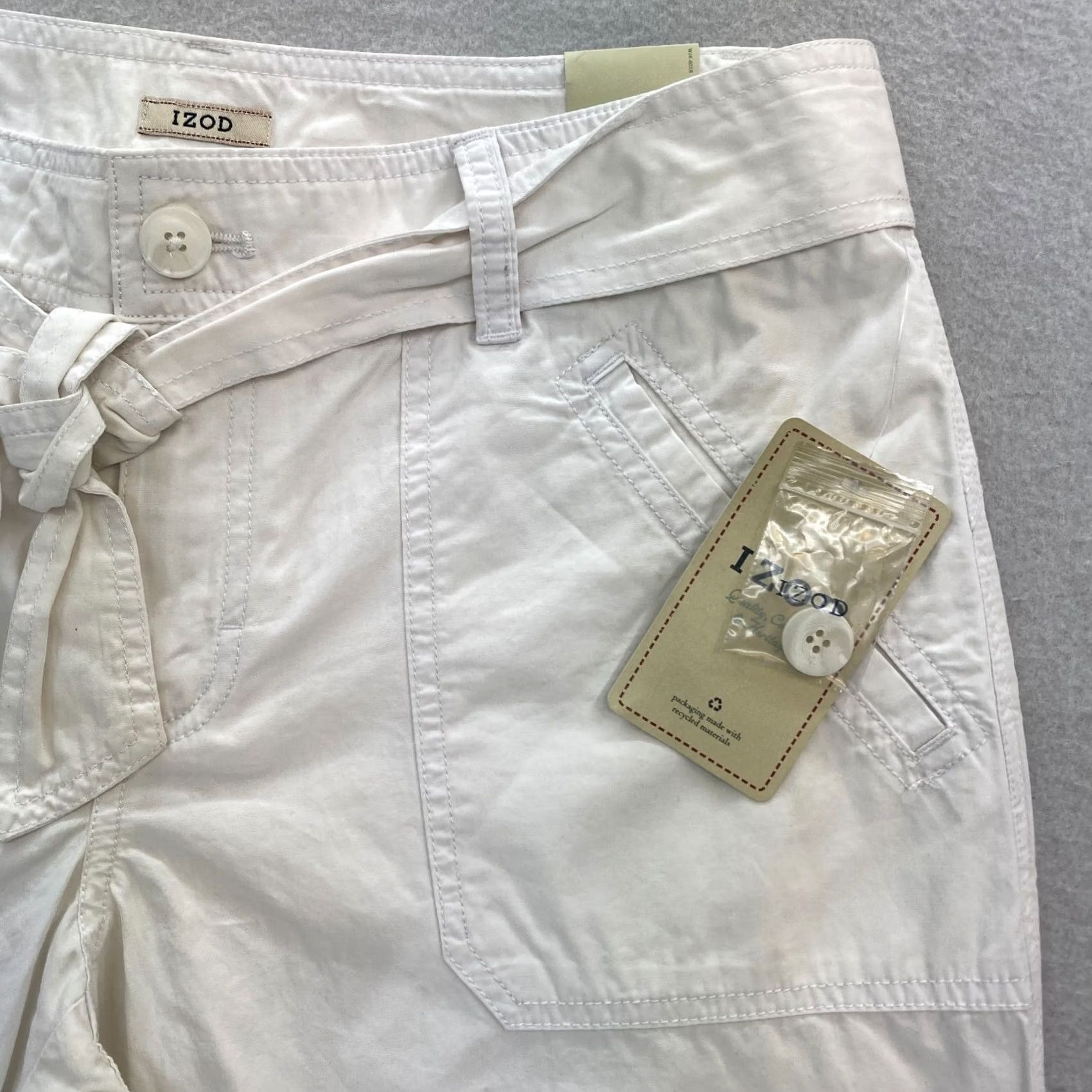 Izod IZOD Capri Pants Women's 8 White Belted Patch Pockets Travel Casual NWT Pants Size 30" / US 8 / IT 44 - 3 Thumbnail