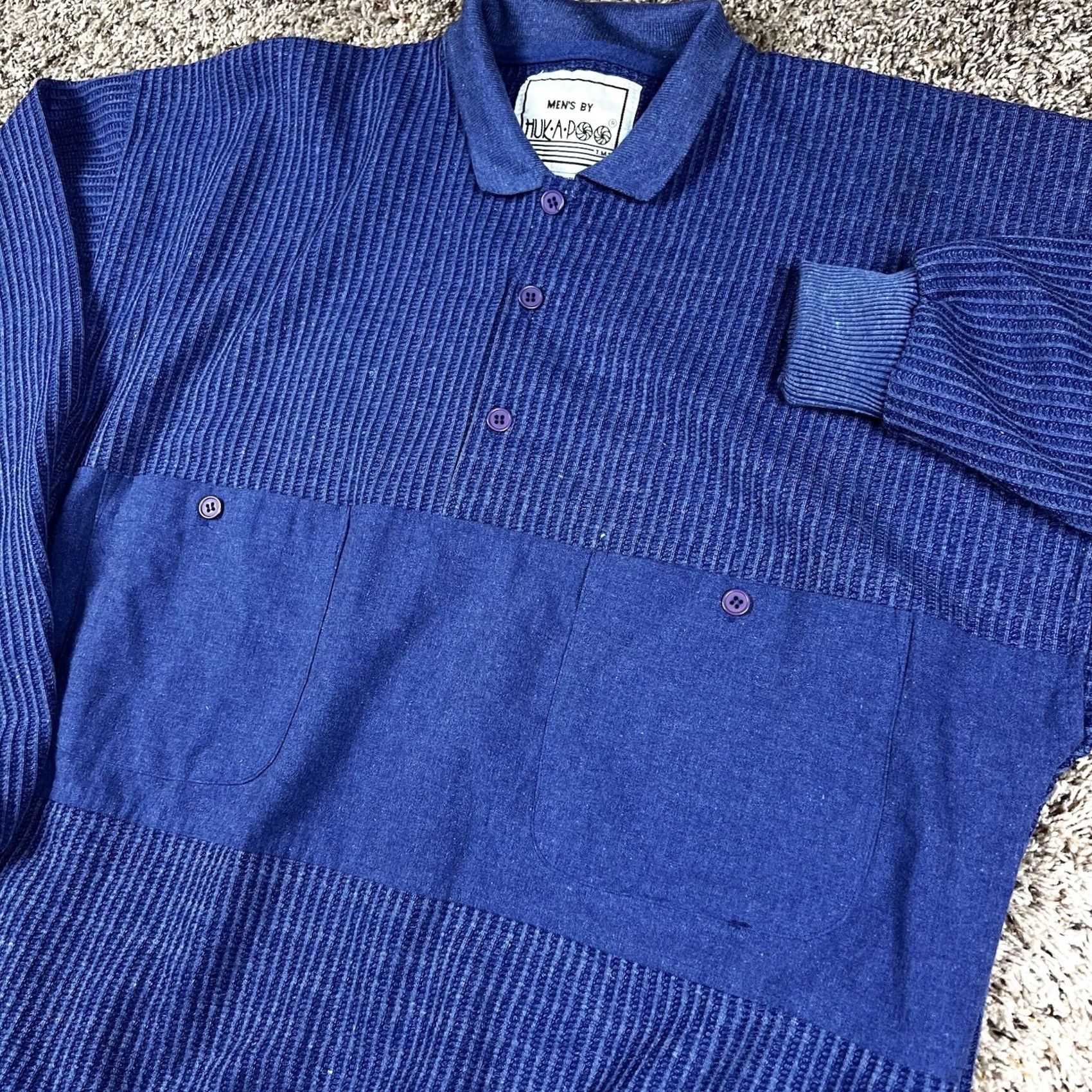 Vintage VINTAGE Hukapoo Polo Shirt Mens Medium Blue 90s Knit Pullover Collared Long Sleeve Button Top Size US M / EU 48-50 / 2 - 4 Thumbnail