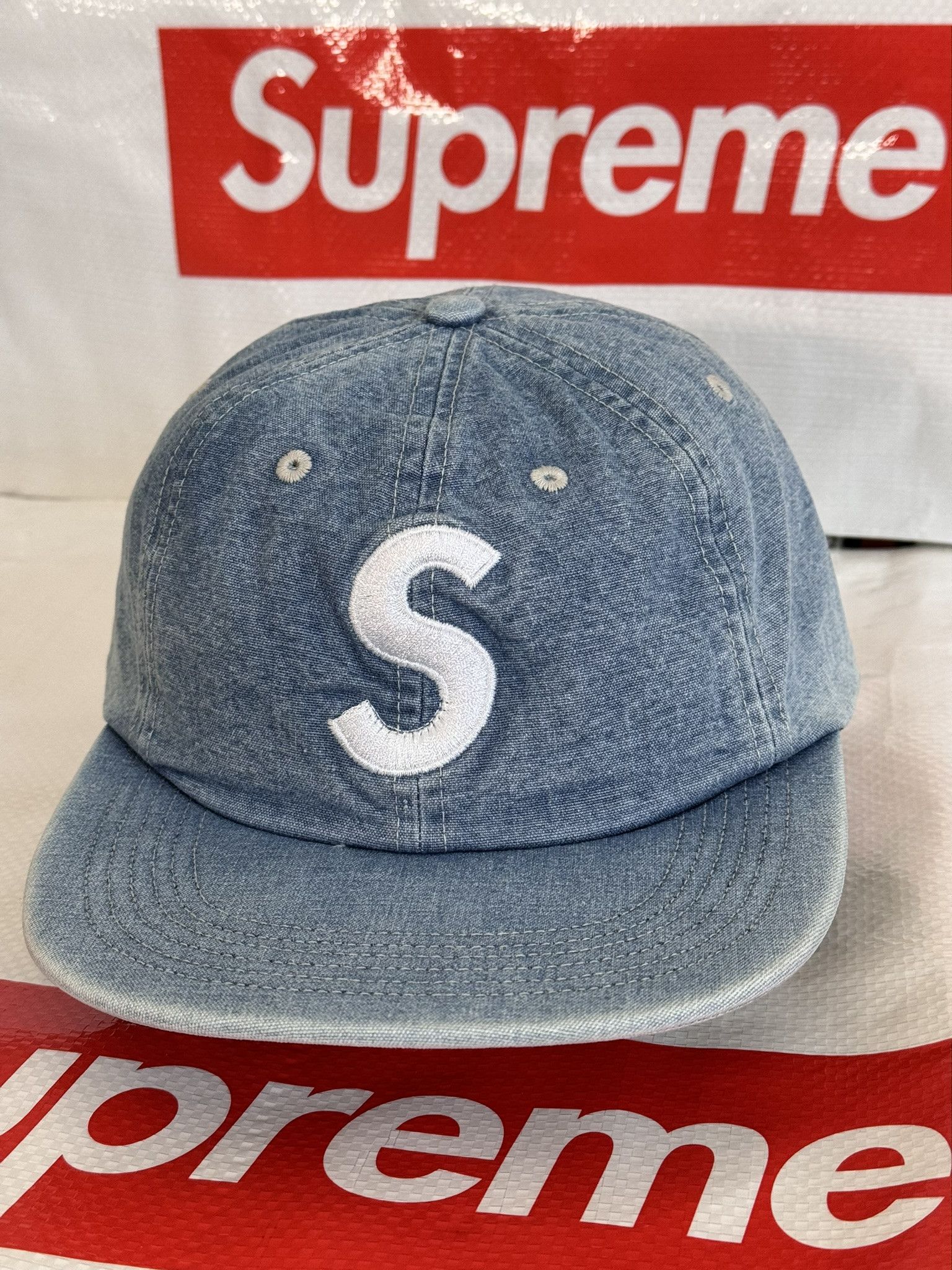 Supreme Washed Denim S Logo 6 Panel Cap Supreme Washed Denim S