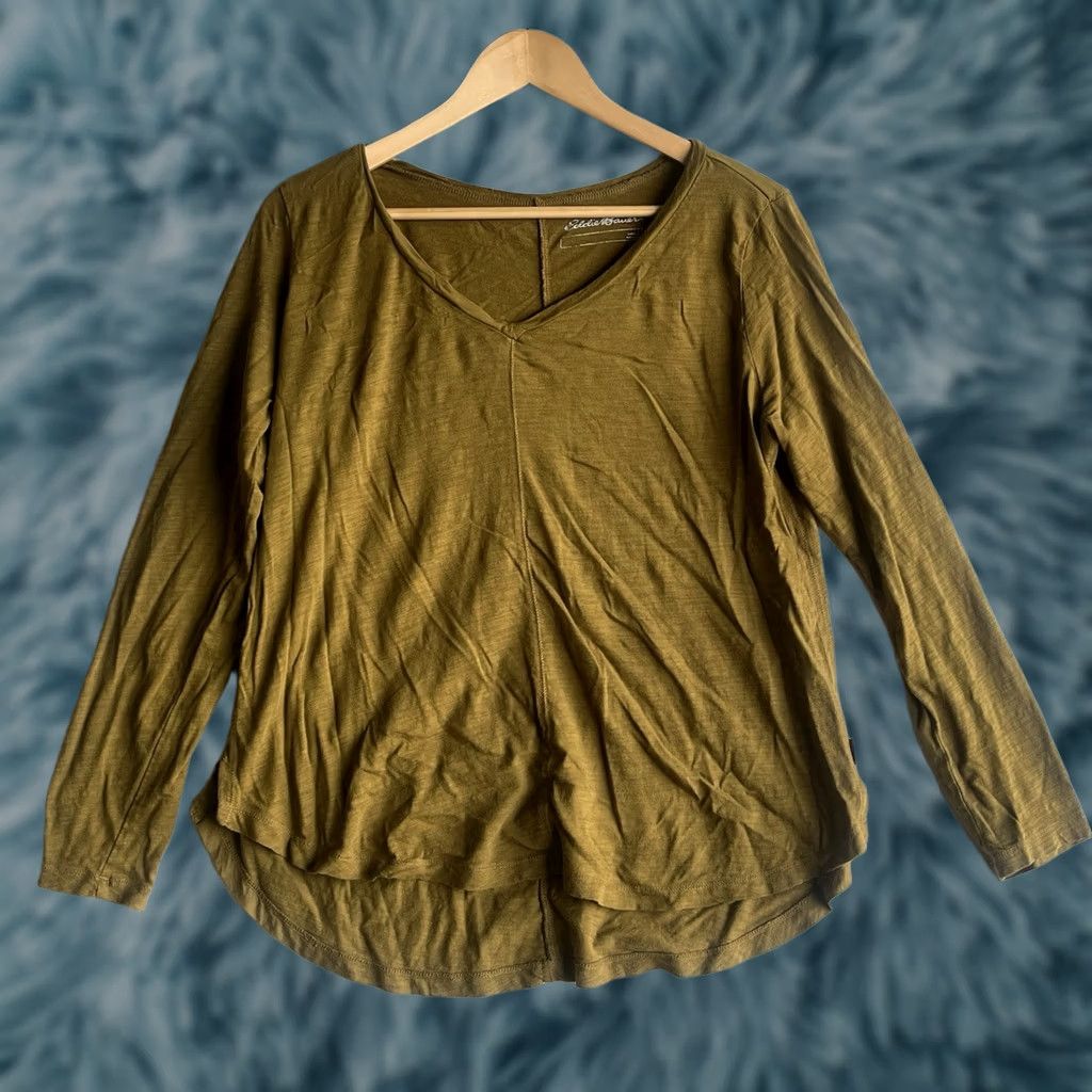 Eddie Bauer Eddie Bauer Blouse Womens Open Front Cap Sleeve Lightweight Gold V-Neck L-Size Size L / US 10 / IT 46 - 1 Thumbnail