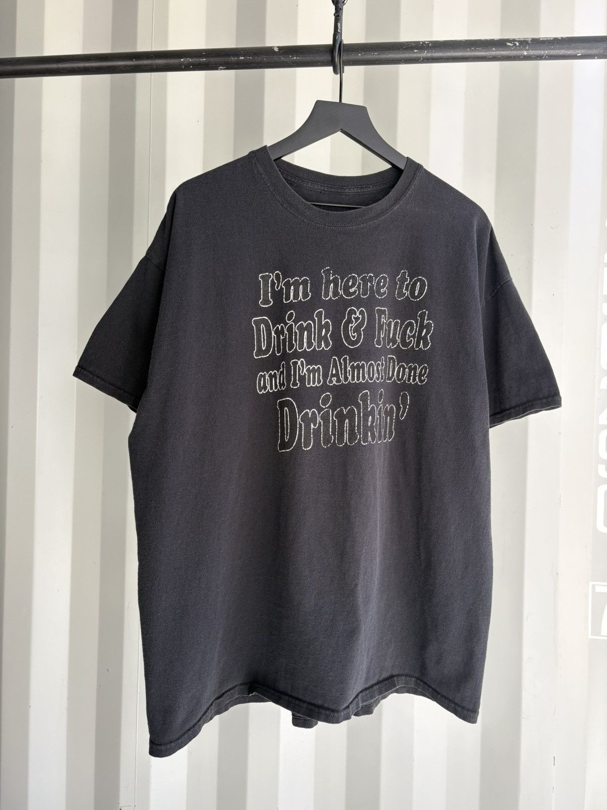 Vintage Vintage Im here to drink and fuck Shirt Fade Distressed Band Size US XXL / EU 58 / 5 - 1 Thumbnail
