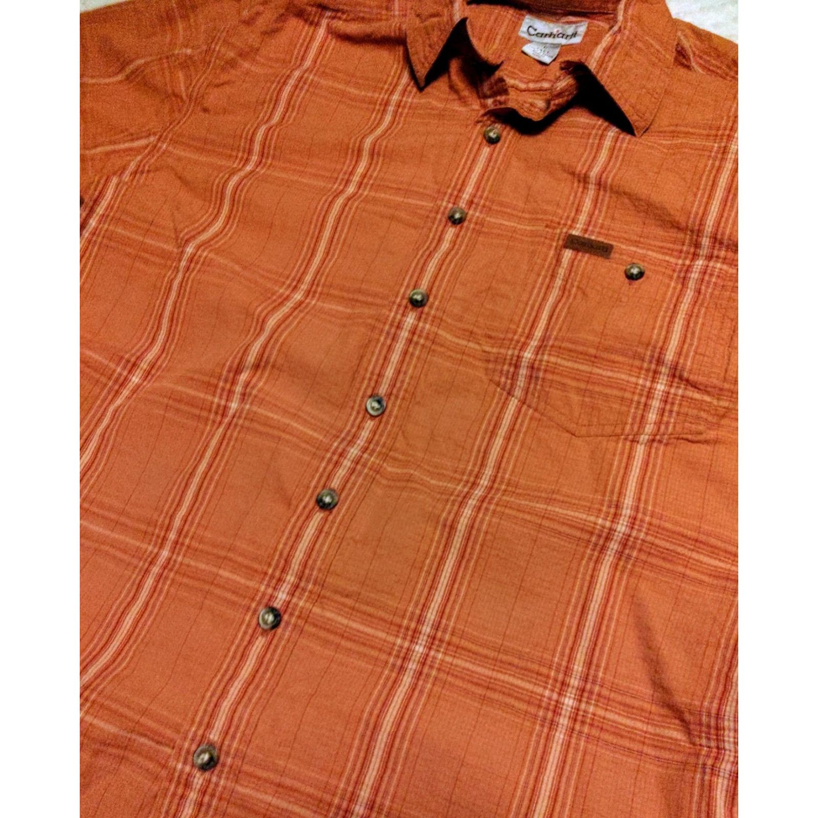 Carhartt CARHARTT Shirt Button-Up LT Orange Plaid Cotton Relaxed Fit Short Sleeve Mens Size US L / EU 52-54 / 3 - 2 Thumbnail