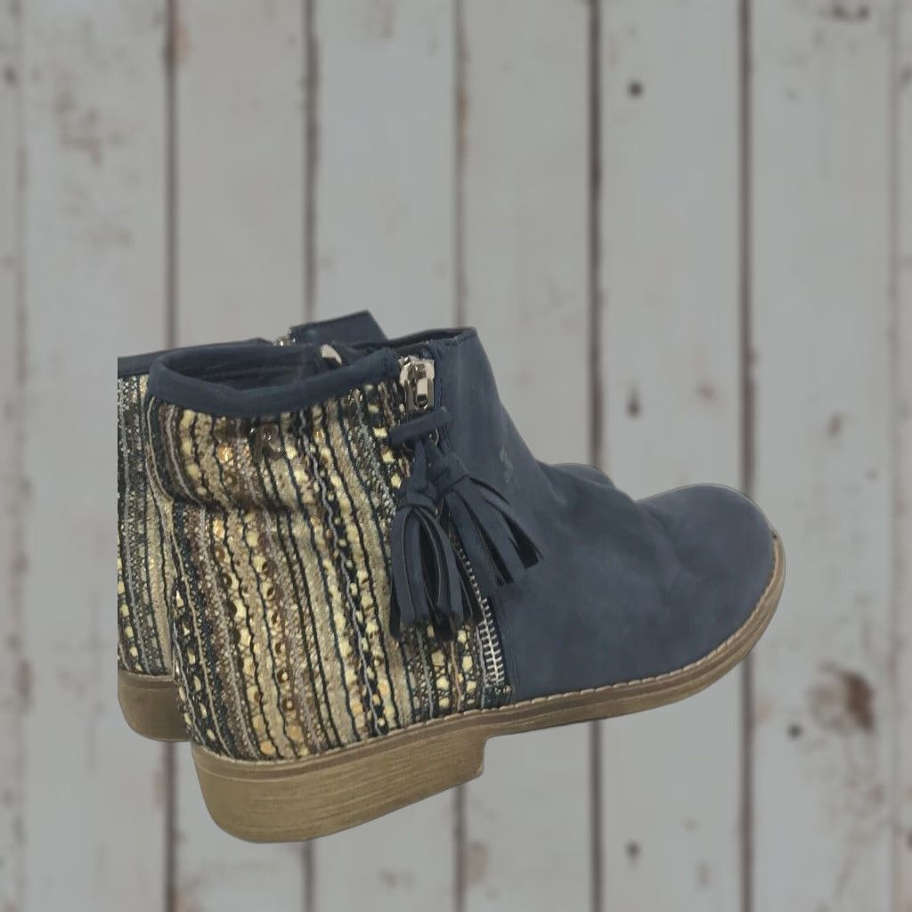 Vintage Refresh Blue Suede W-Gold Beaded Detail Dble Zip Ankle Booties Womens Size 10 Size US 10 / IT 40 - 1 Thumbnail