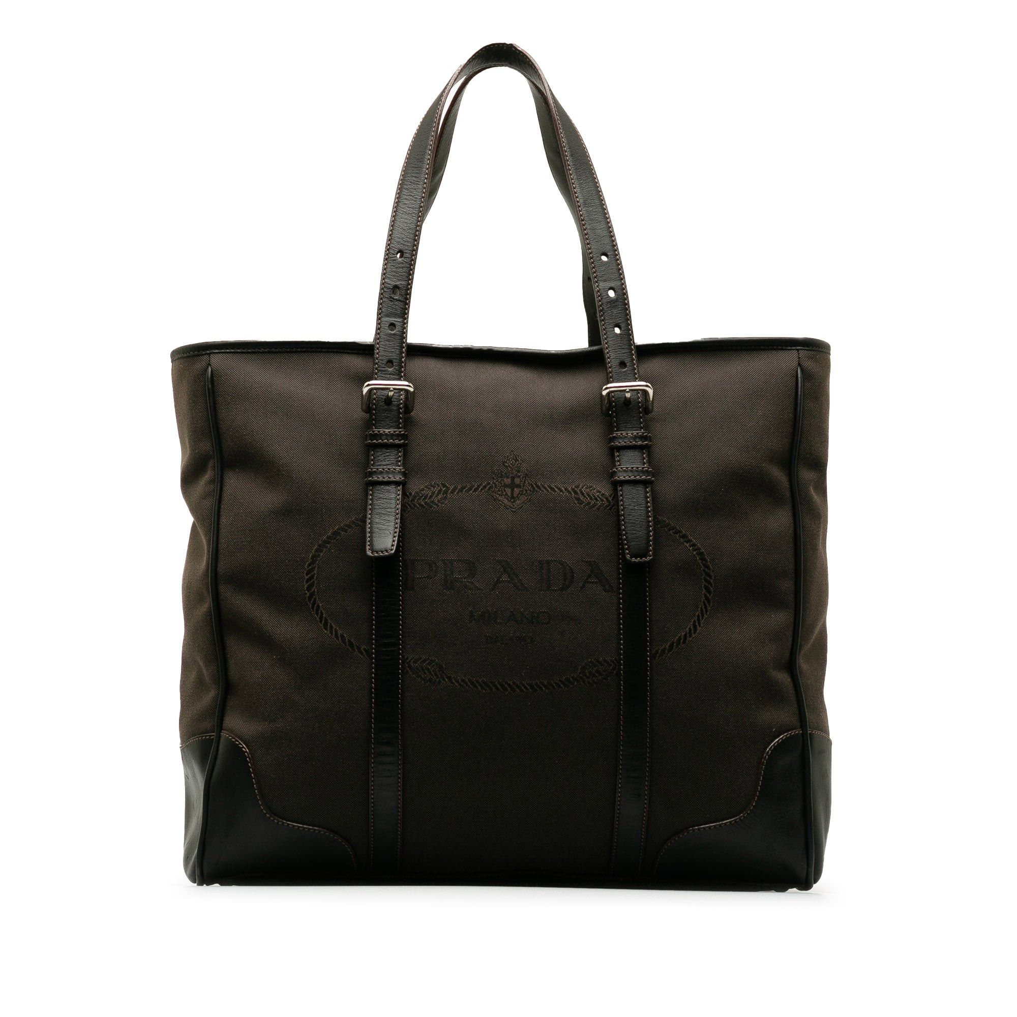 image of Prada Canapa Canvas Tote Tote Bag in Brown, Women's