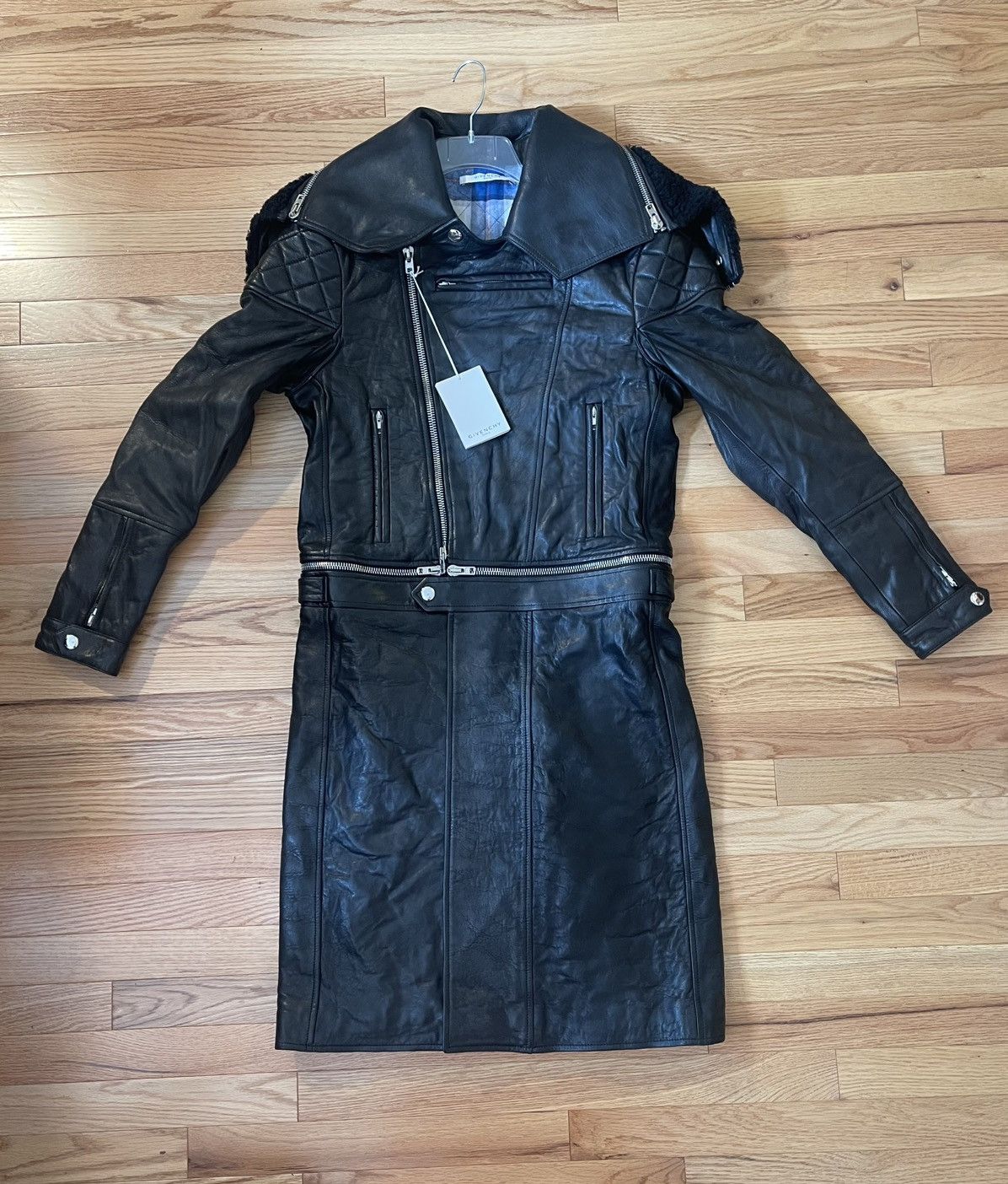 Givenchy NEW Givenchy Long Lambskin Moto Coat: Zip off hood Size US M / EU 48-50 / 2 - 1 Thumbnail