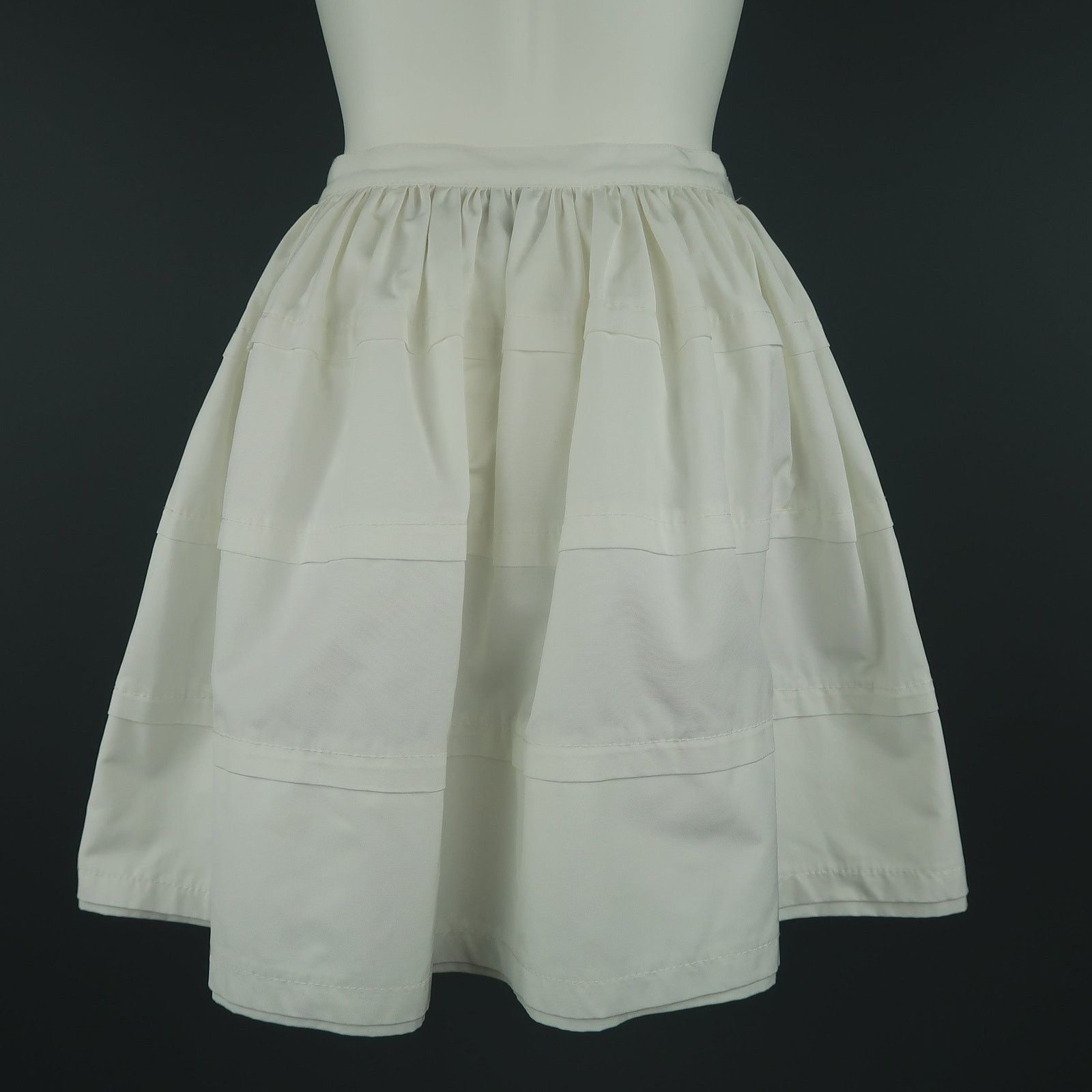 Valentino Size 6 White Cotton Blend Canvas Gathered Circle Mini Skirt Size M / US 6-8 / IT 42-44 - 4 Thumbnail