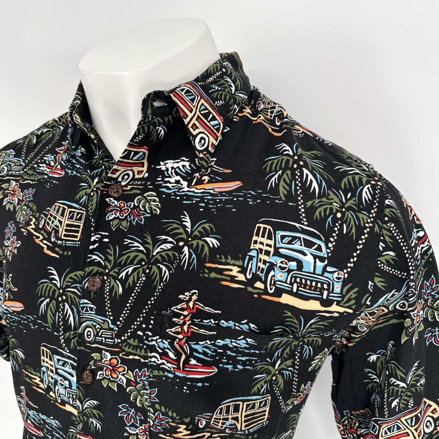Reyn Spooner VINTAGE Reyn Spooner Art Of Eddy Y Shirt Mens Large Black Graphic Print Hawaiian Surf Button-Up Short Sleeve Relaxed Collared Mens Size US L / EU 52-54 / 3 - 2 Thumbnail