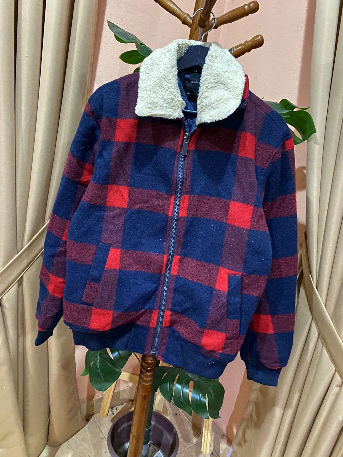 Bershka Bershka Red and Blue Plaid Sherpa Jacket - Vintage Inspired Size US S / EU 44-46 / 1 - 3 Thumbnail
