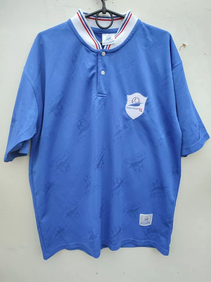 Vintage FRANCE 98 OFFICIAL LICENCED BLUE FOOTBALL SHIRT COUPE DU Size US XL / EU 56 / 4 - 8 Thumbnail