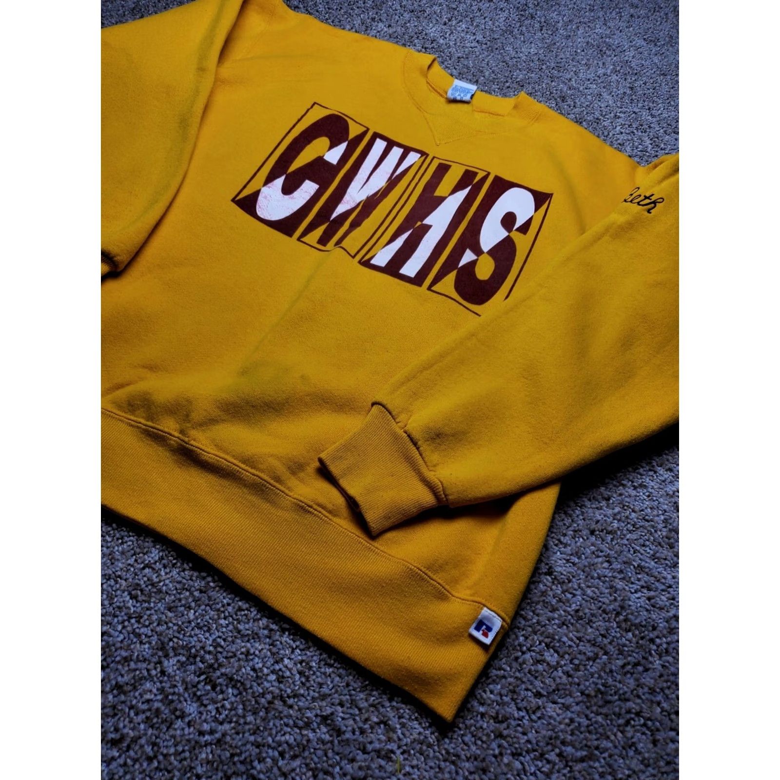 Russell Athletic VINTAGE Russell Athletic Sweatshirt XL Womens Yellow Crewneck Pullover USA Made Size XL / US 12-14 / IT 48-50 - 2 Thumbnail