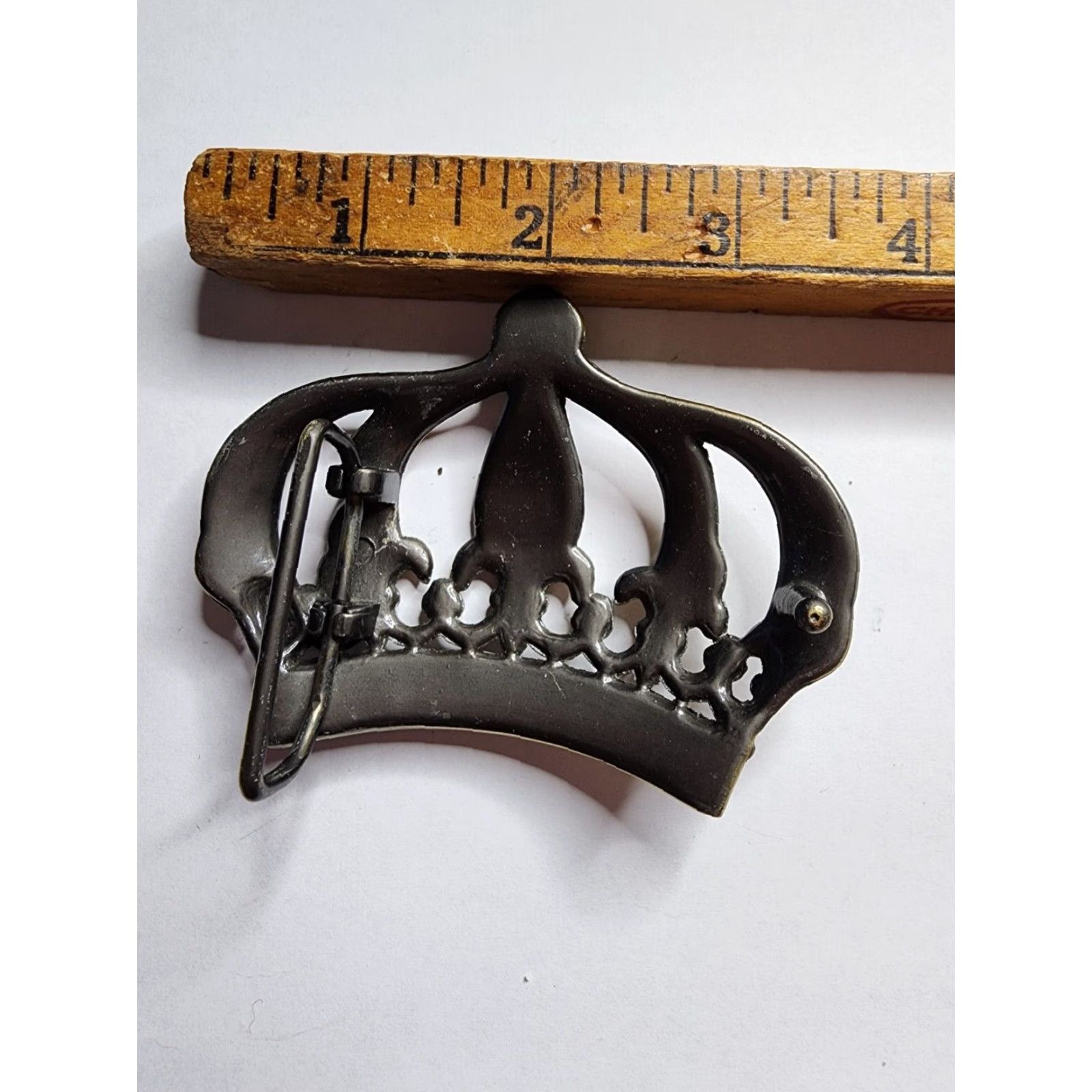 Vintage VINTAGE Bronze Gold Crown Rhinestone Belt Buckle Men Royal 60s Accessories Size ONE SIZE - 3 Thumbnail