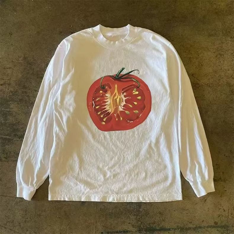 Vintage White casual retro big tomato print long-sleeved T-shirt Size US M / EU 48-50 / 2 - 1 Thumbnail