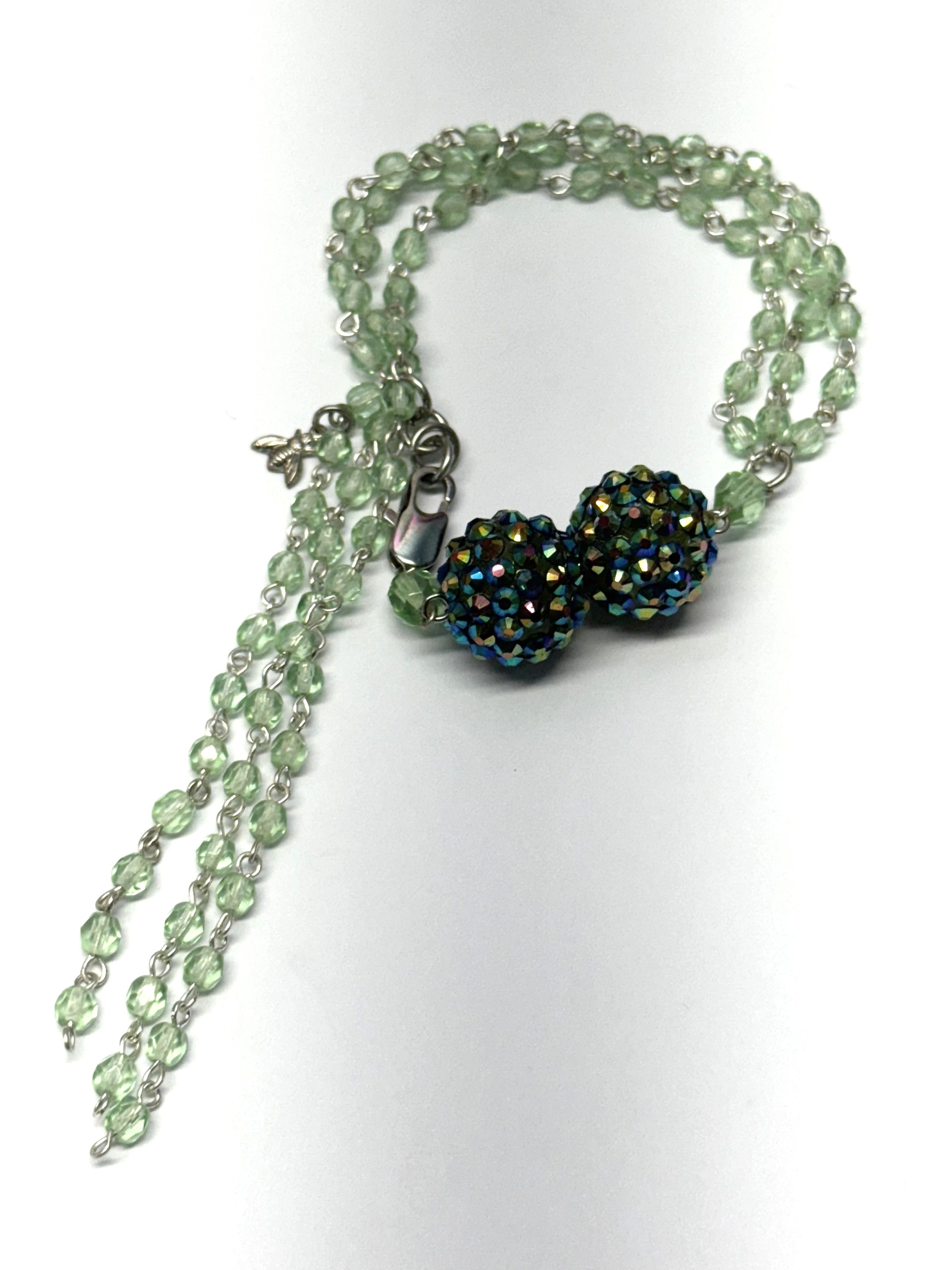 Vintage Vintage green crystal beaded tassel rhinestone bracelet Size ONE SIZE - 2 Thumbnail