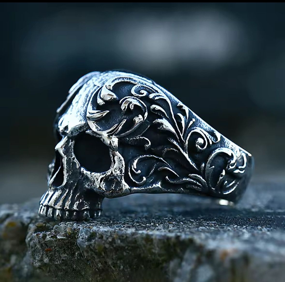Japanese Brand Rare Retro Carved Skull 316L Stainless Steel Ring Size 14 Size ONE SIZE - 1 Thumbnail