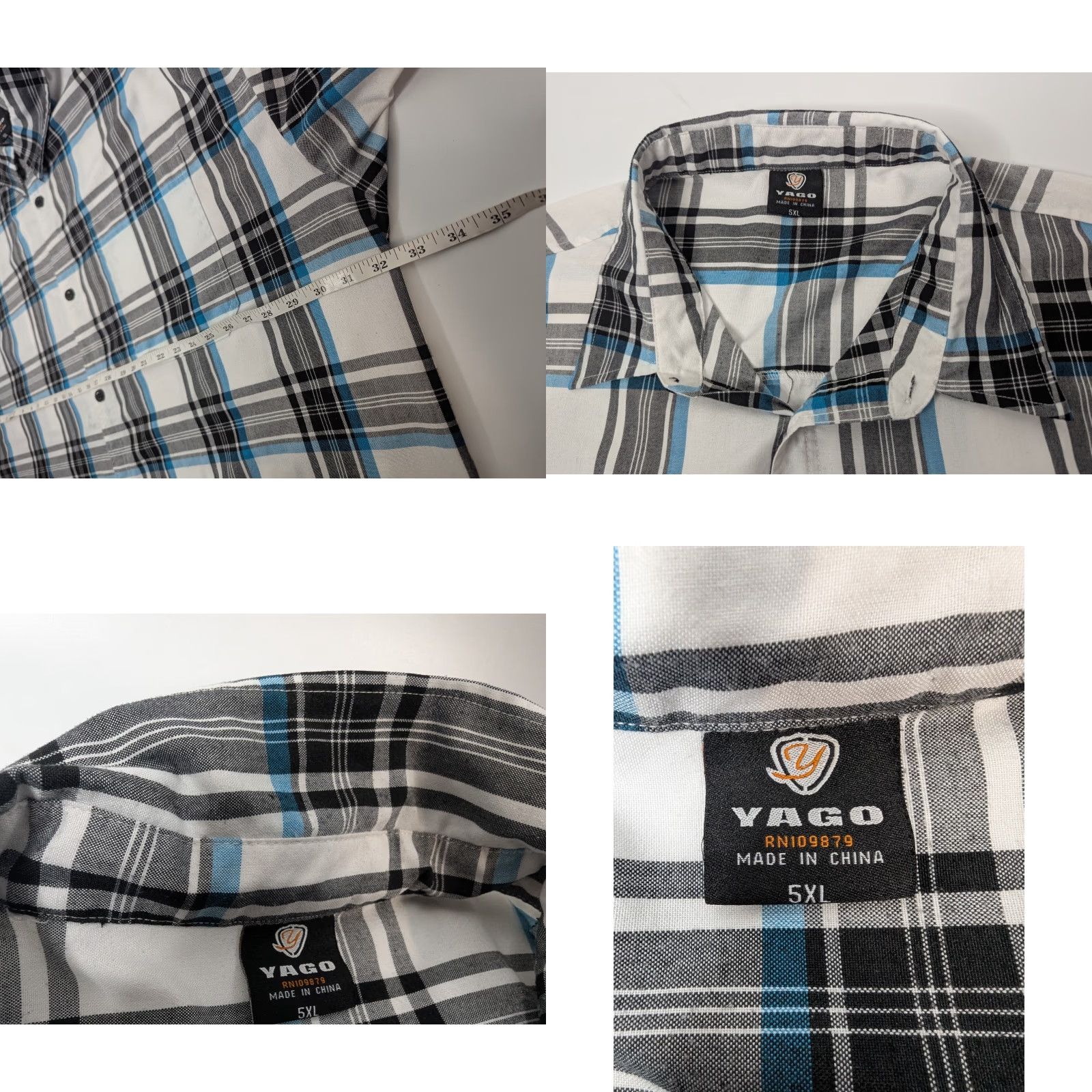 Vintage YAGO Shirt Men’s 5XL White Plaid Button-Up Short Sleeve Baggy Y2K Streetwear Size US XXL / EU 58 / 5 - 8 Thumbnail