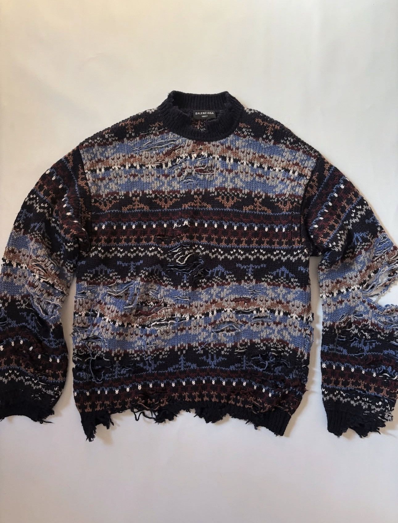 FW21 Balenciaga Fair Isle Destroyed Distressed Knit