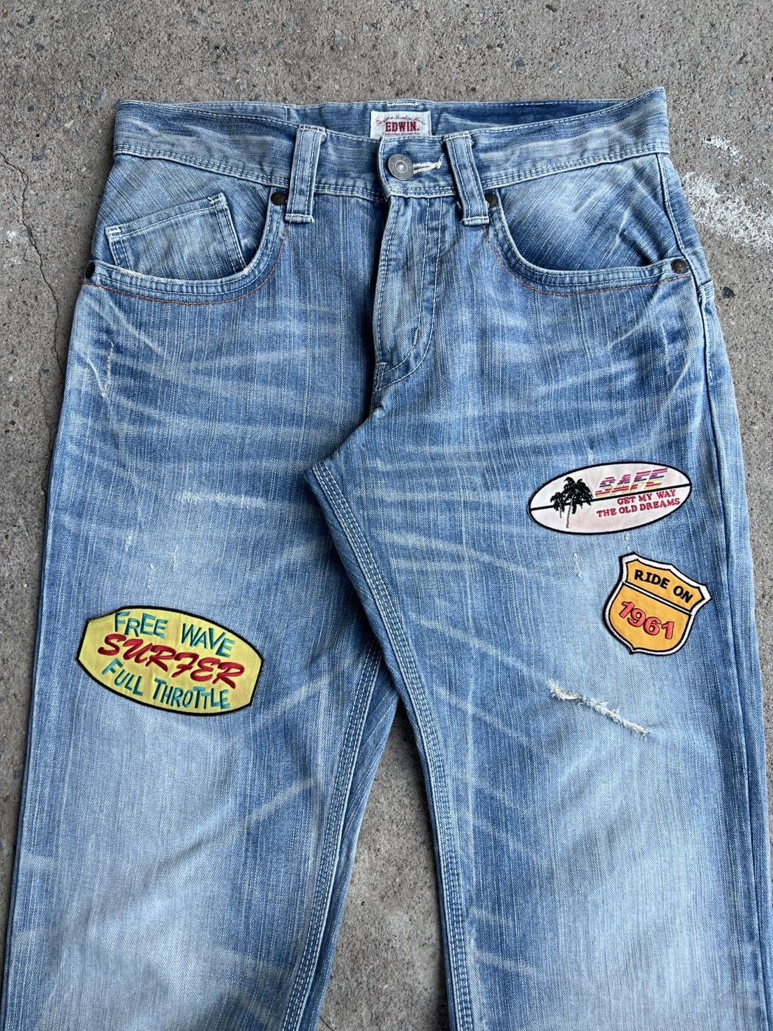 Vintage Distressed Vintage Edwin Patchwork Flared Pants Size US 32 / EU 48 - 2 Thumbnail