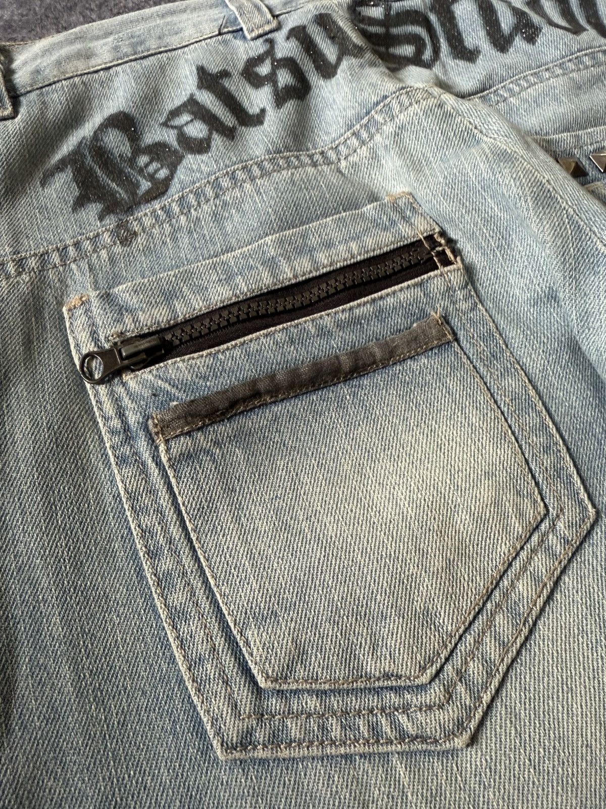 Hysteric Glamour × Japanese Brand × PPFM Ba-tsu Studio Japan Studded Patched Loose Straight Jeans Size US 29 - 12 Thumbnail
