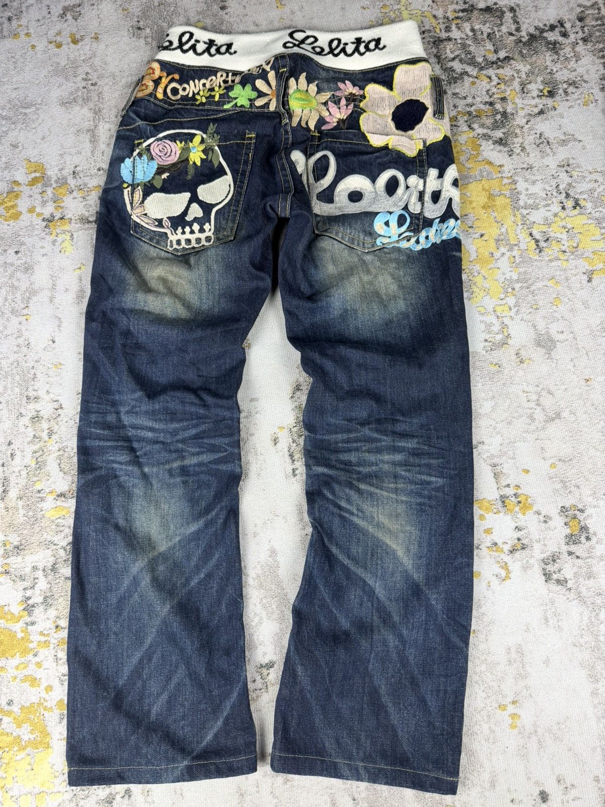 Tornado Mart Rare Lolita Yoshitomo Nara Skull Jeans Size US 29 - 2 Thumbnail