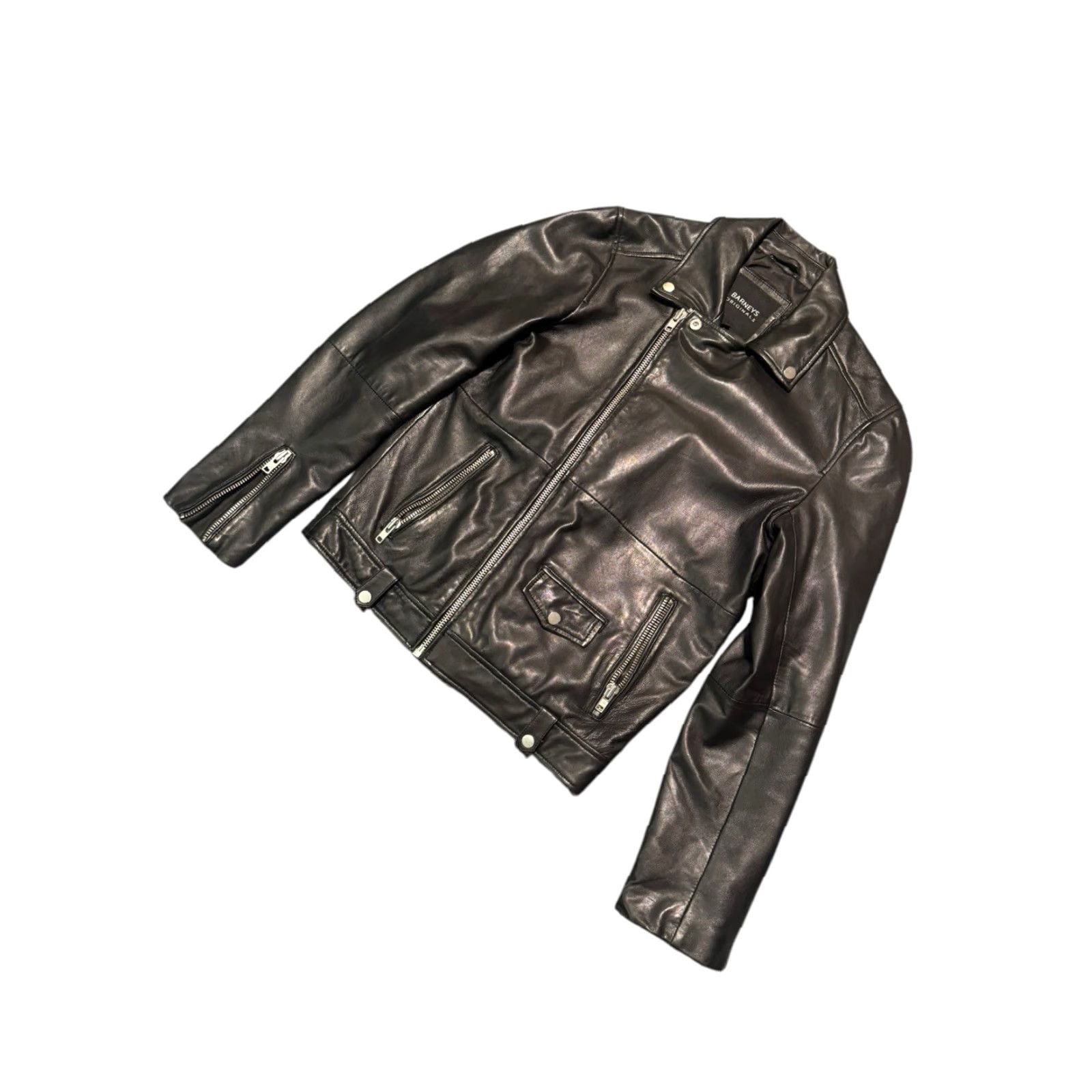 Skin BARNEYS Originals Leather Jacket Moto Biker Black Size SML Mens Regular Short Zip Pockets Full Zip Leather Barneys Originals Jacket Size US S / EU 44-46 / 1 - 4 Thumbnail
