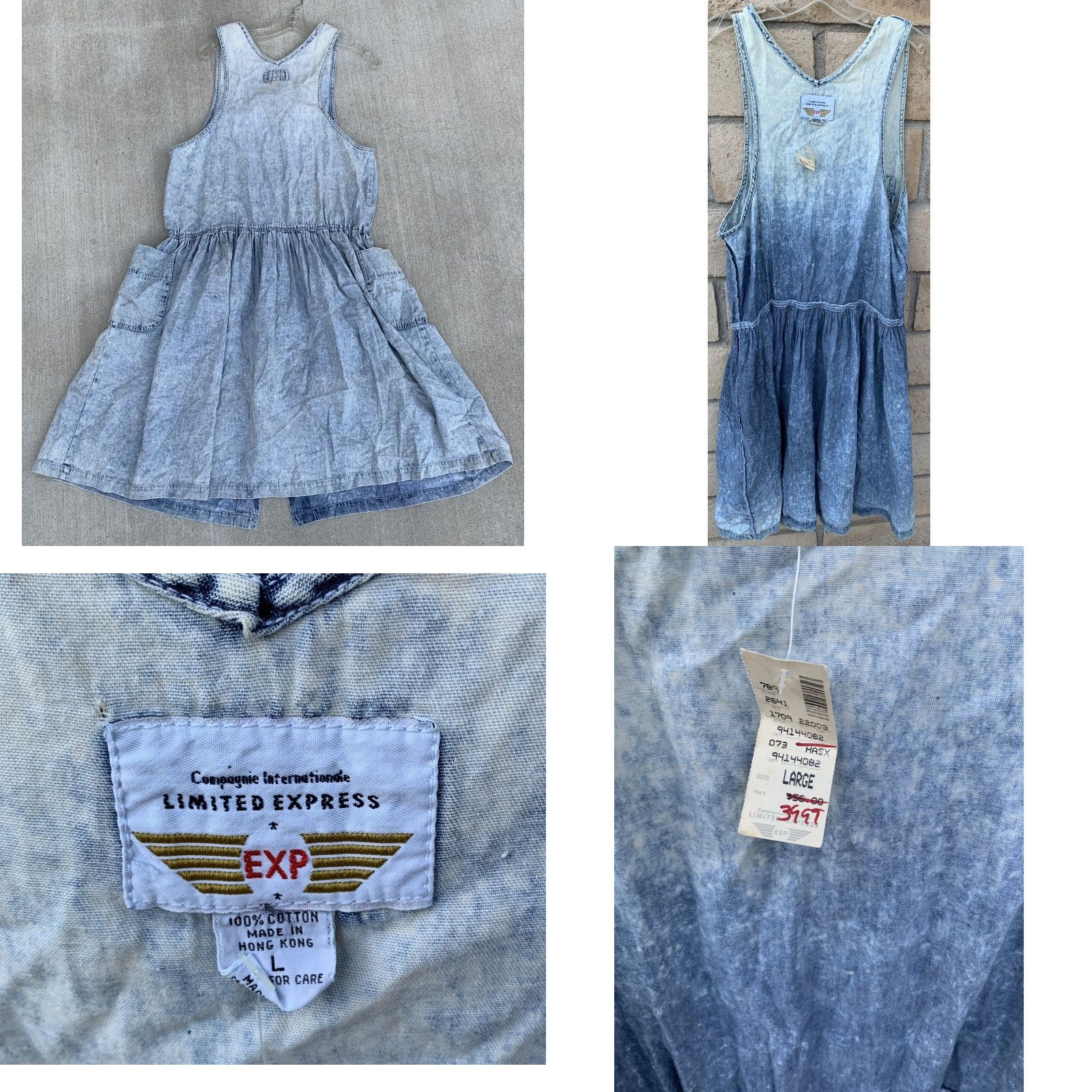 Express VINTAGE Limited Express Jumper Dress Casual 1980s Blue Cotton Pockets L Womens Size L / US 10 / IT 46 - 9 Thumbnail