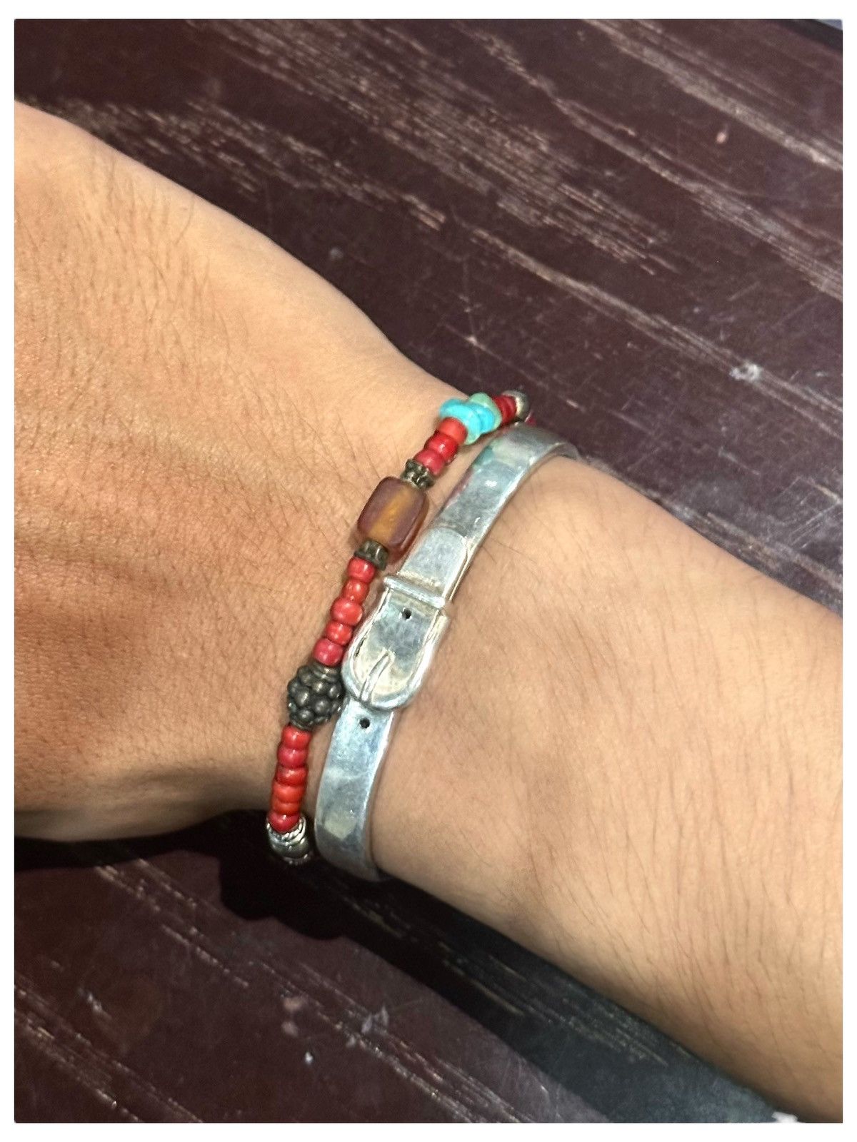 Vintage ANTIQUE WHITE HEART BEADS WITH ETHNIC BEADS NOMADIC BRACELET Size ONE SIZE - 4 Thumbnail
