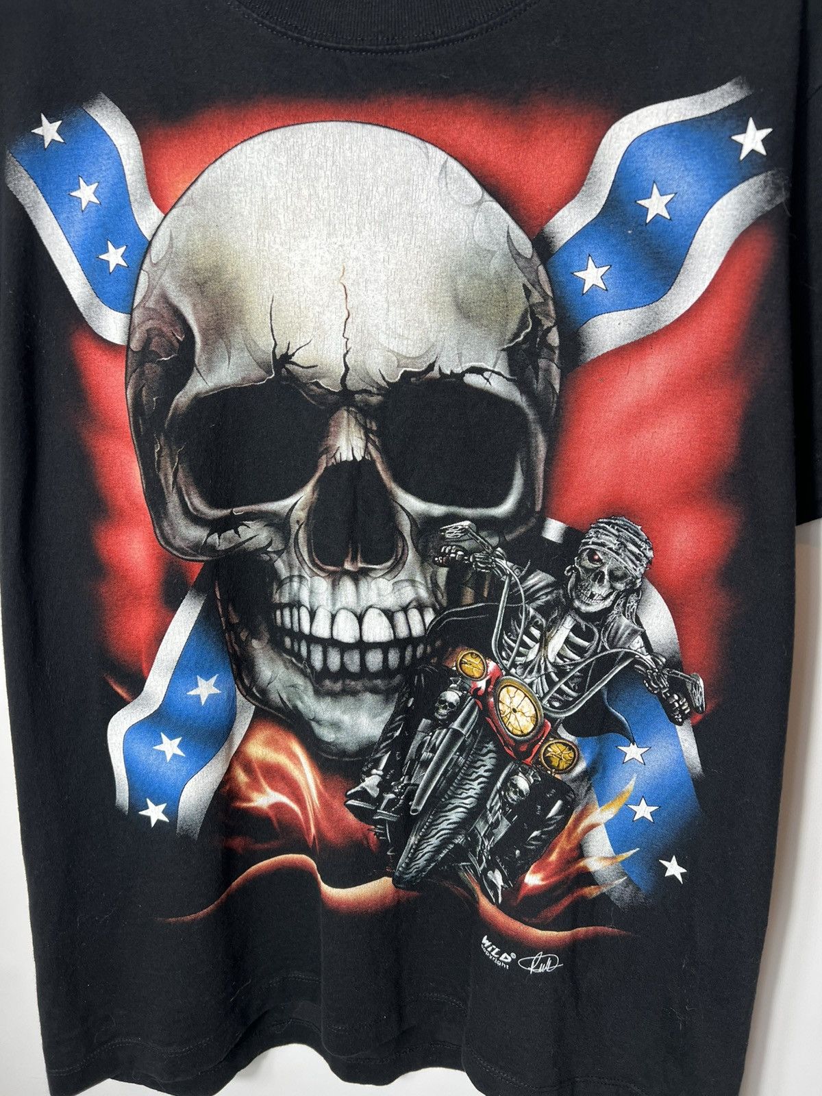 Vintage Vintage streetwear Wild Y2K Harley Style AOP Skull Biker Tee Size US M / EU 48-50 / 2 - 2 Thumbnail