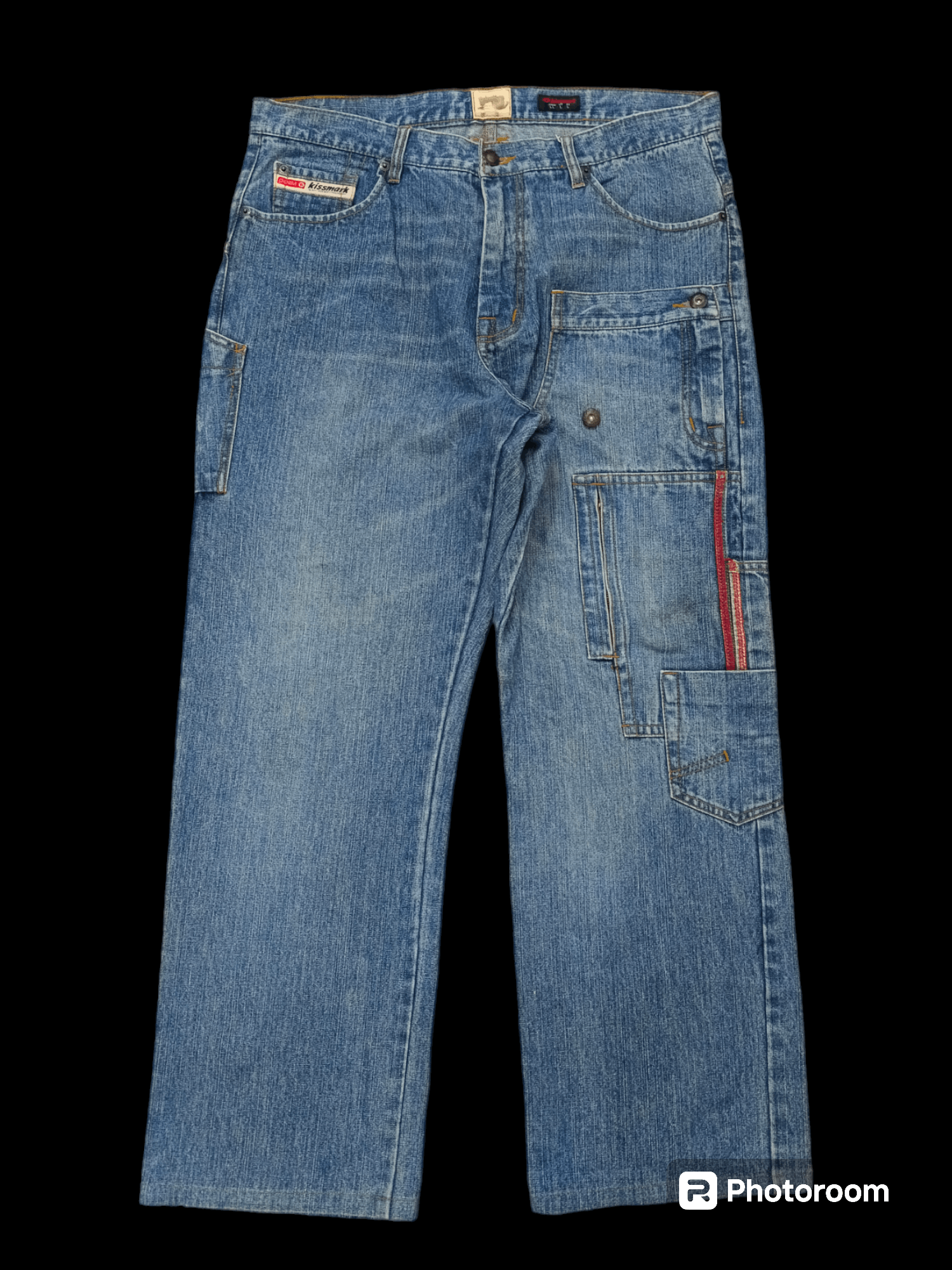 image of Distressed Denim x Hype Kissmark Carpenter Multipocket Denim Pants in Blue Distressed (Size 34)