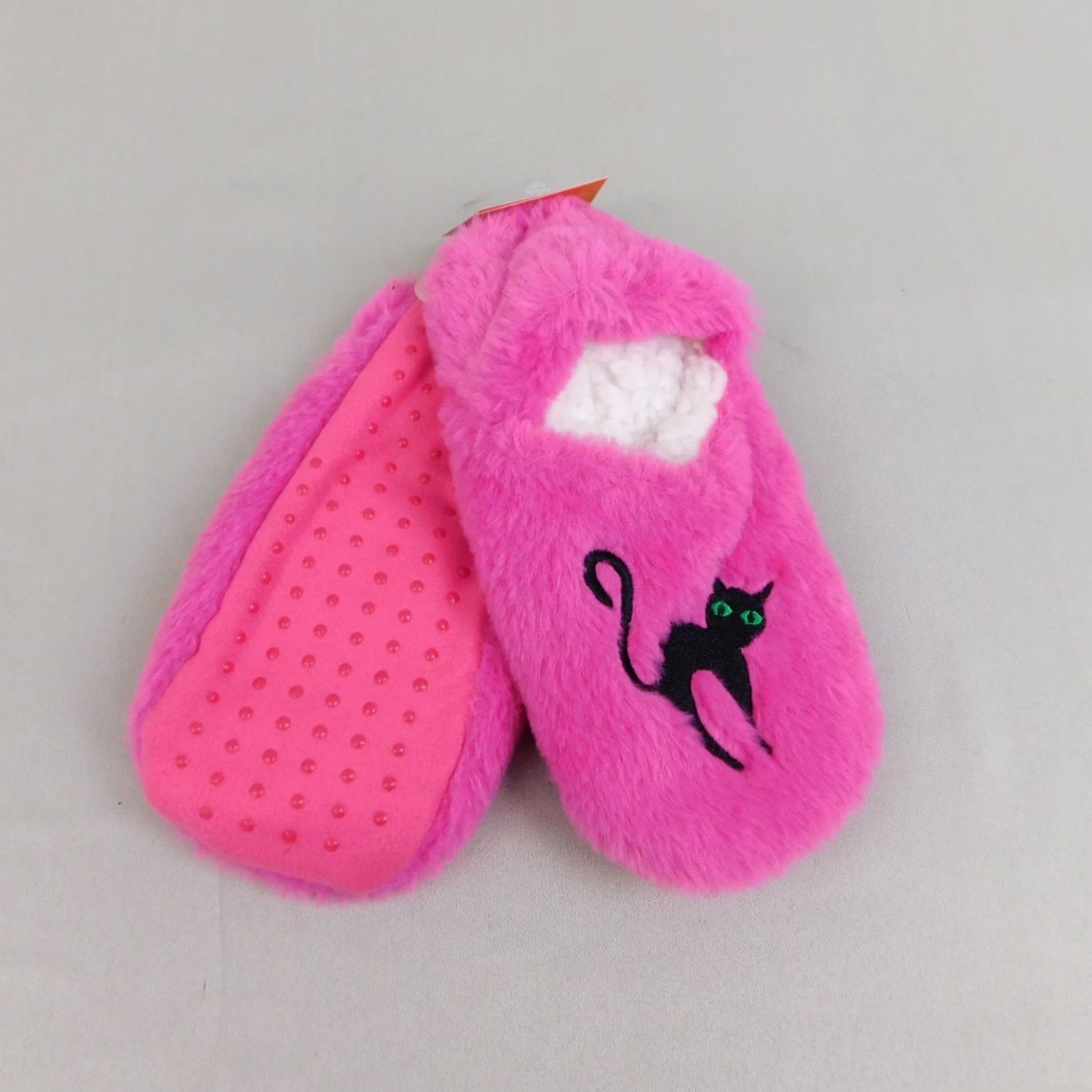 Vintage Hyde & Eek! Boutique Slipper Socks Black Cat Pink 5-7 S/M Gripper Fur Lined Halloween Velvet? Size ONE SIZE - 2 Thumbnail