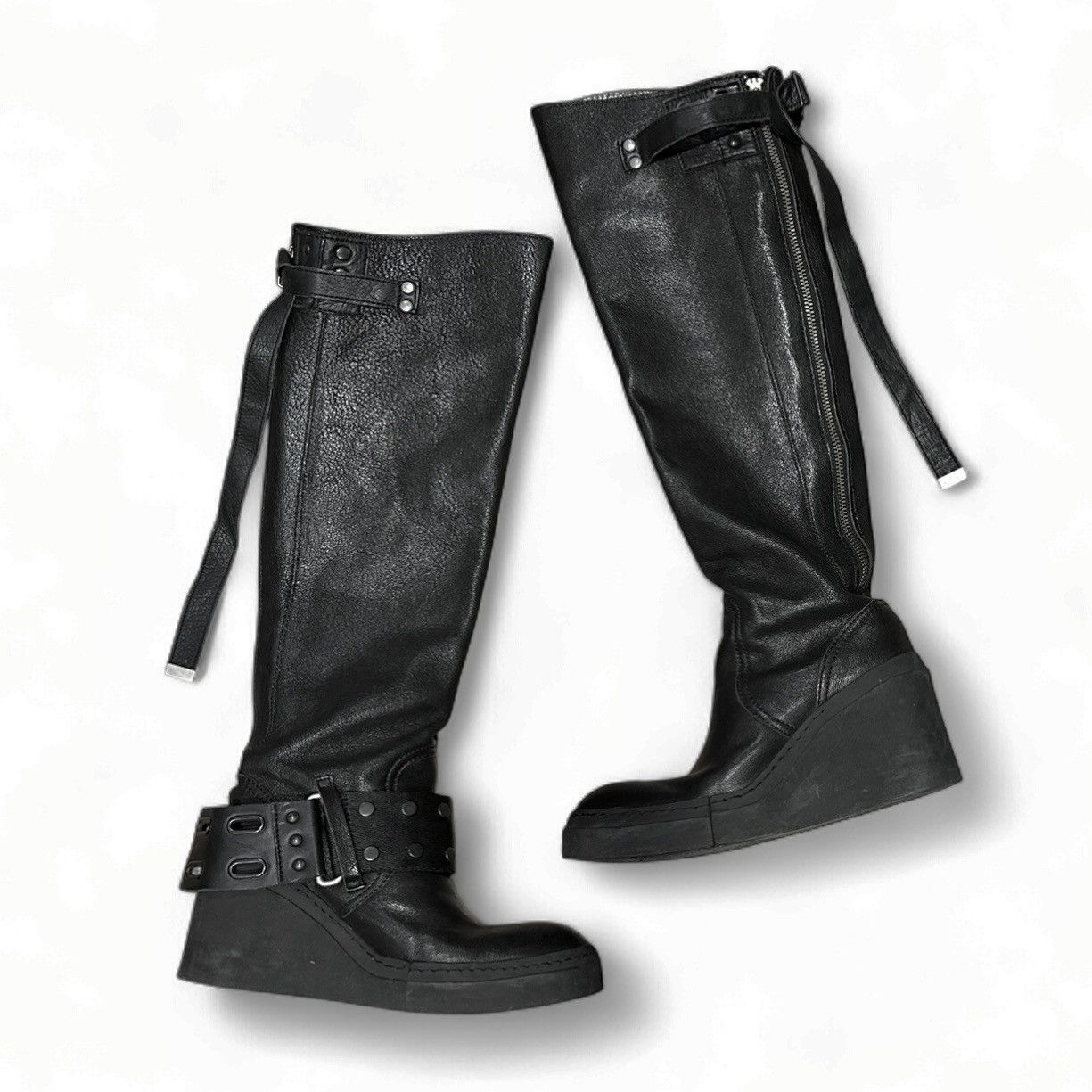 Le Grande Bleu (L.G.B.) L.G.B. black leather platform knee-high boots Size US 6 / IT 36 - 3 Thumbnail