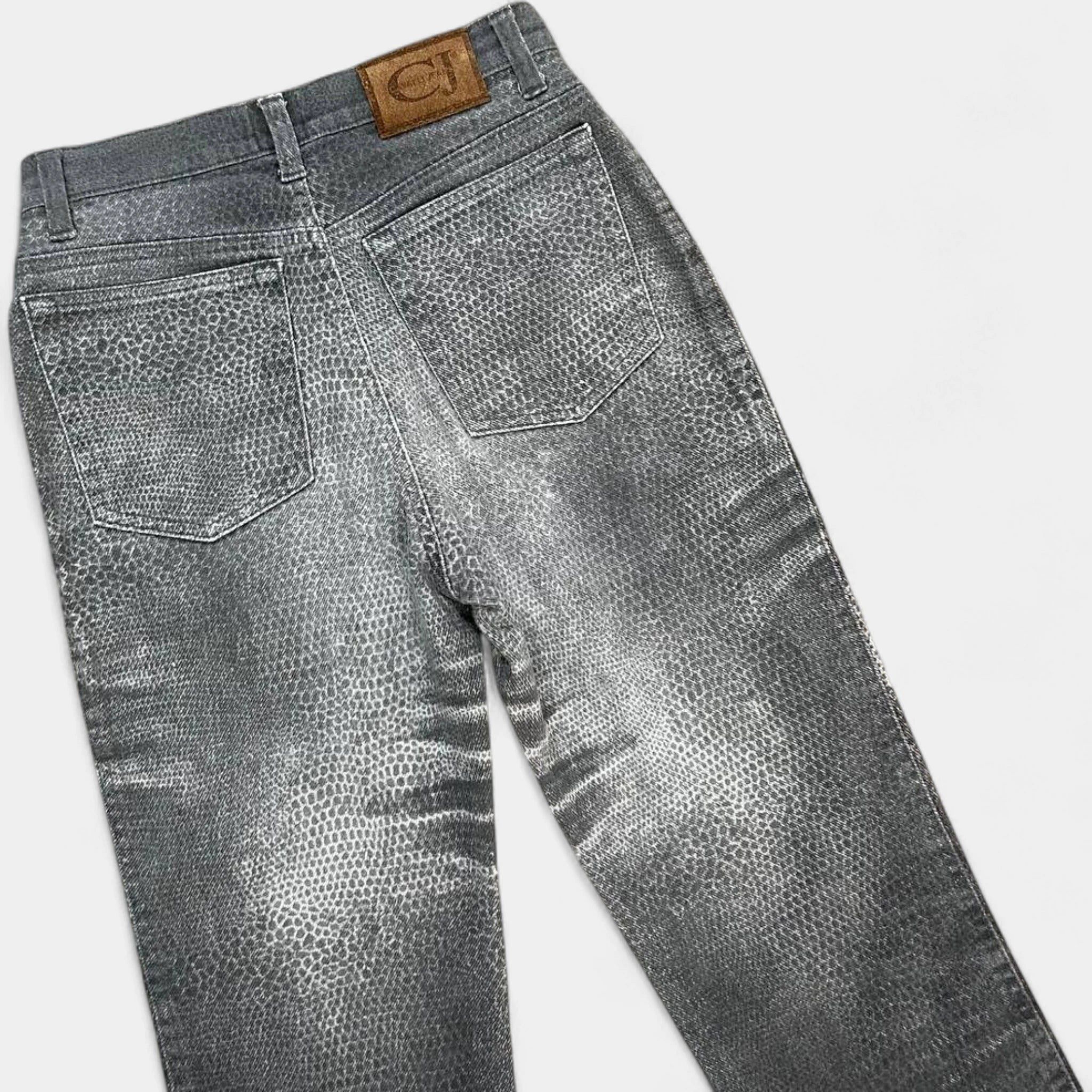 Roberto Cavalli Cavalli Vintage Grey Distressed Snake Effect Jeans Size 27" / US 4 / IT 40 - 6 Thumbnail
