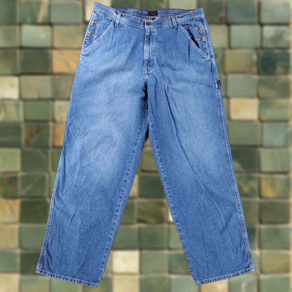 Tommy Hilfiger VINTAGE Tommy Jeans VTG 90s Y2K Carpenter Blue Baggy Jeans 38 Mens 38 x 32 Regular Blue 90s Wide-Leg Mens Size US 38 / EU 54 - 1 Thumbnail