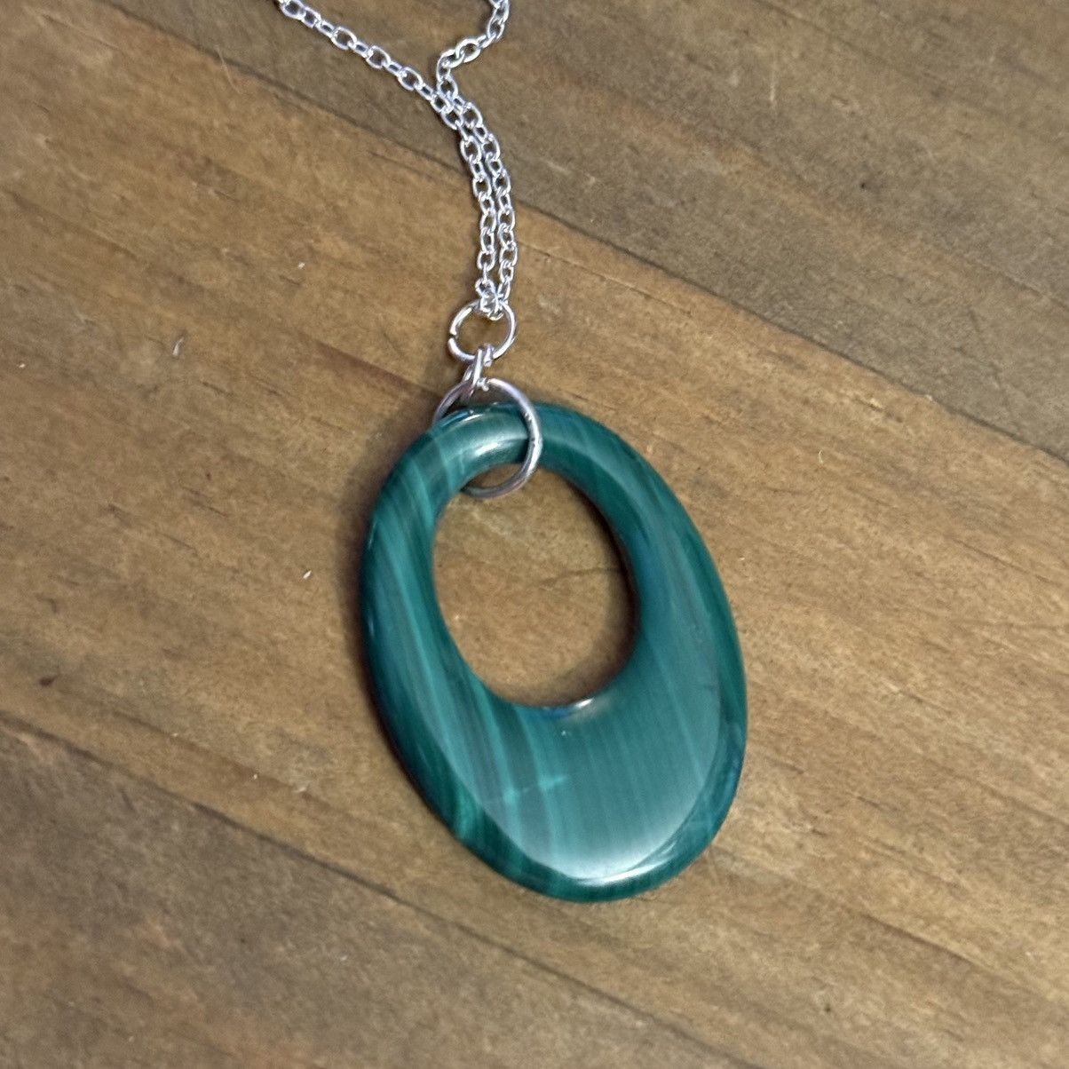 Other 925 silver oval malachite pendant necklace Size ONE SIZE - 3 Thumbnail
