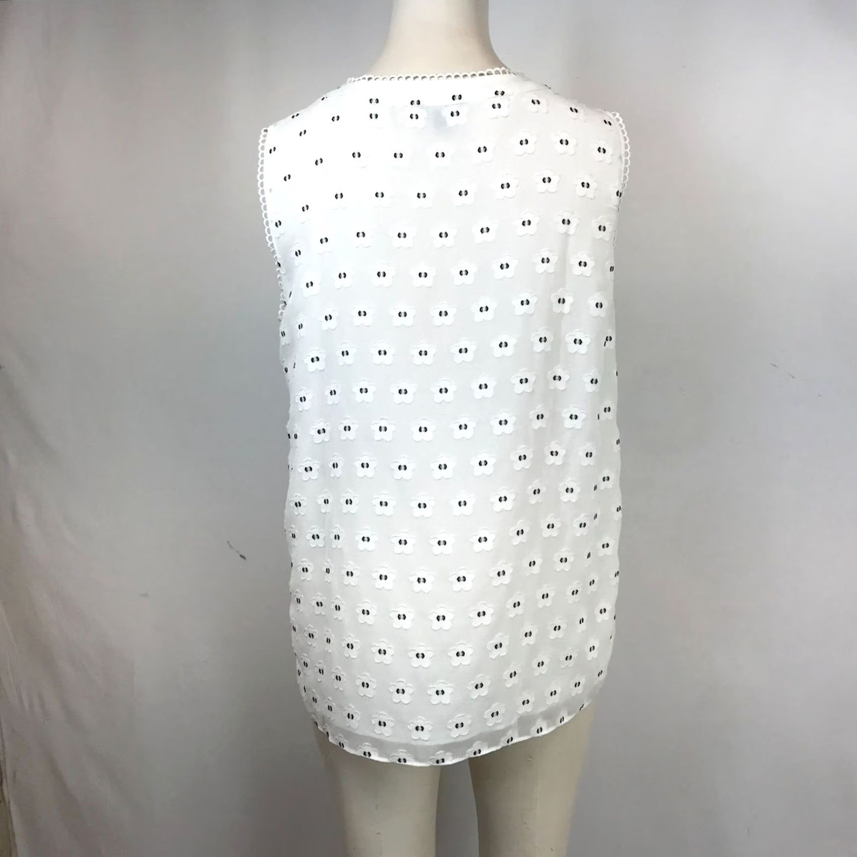 Ann Taylor ANN TAYLOR Blouse Womens S White Sleeveless V Neck Floral Tan Top Size S / US 4 / IT 40 - 5 Thumbnail