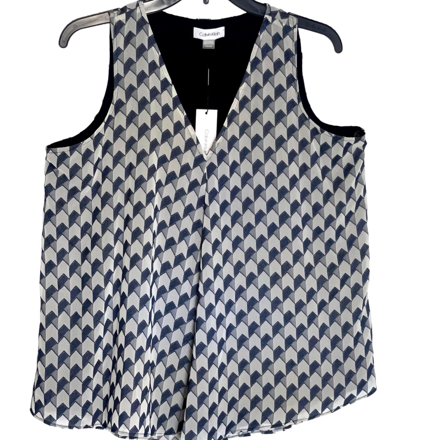 Calvin Klein Calvin Klein Geo Stripe Deep V-Neck Tank Blouse Navy Medium Size M / US 6-8 / IT 42-44 - 1 Thumbnail