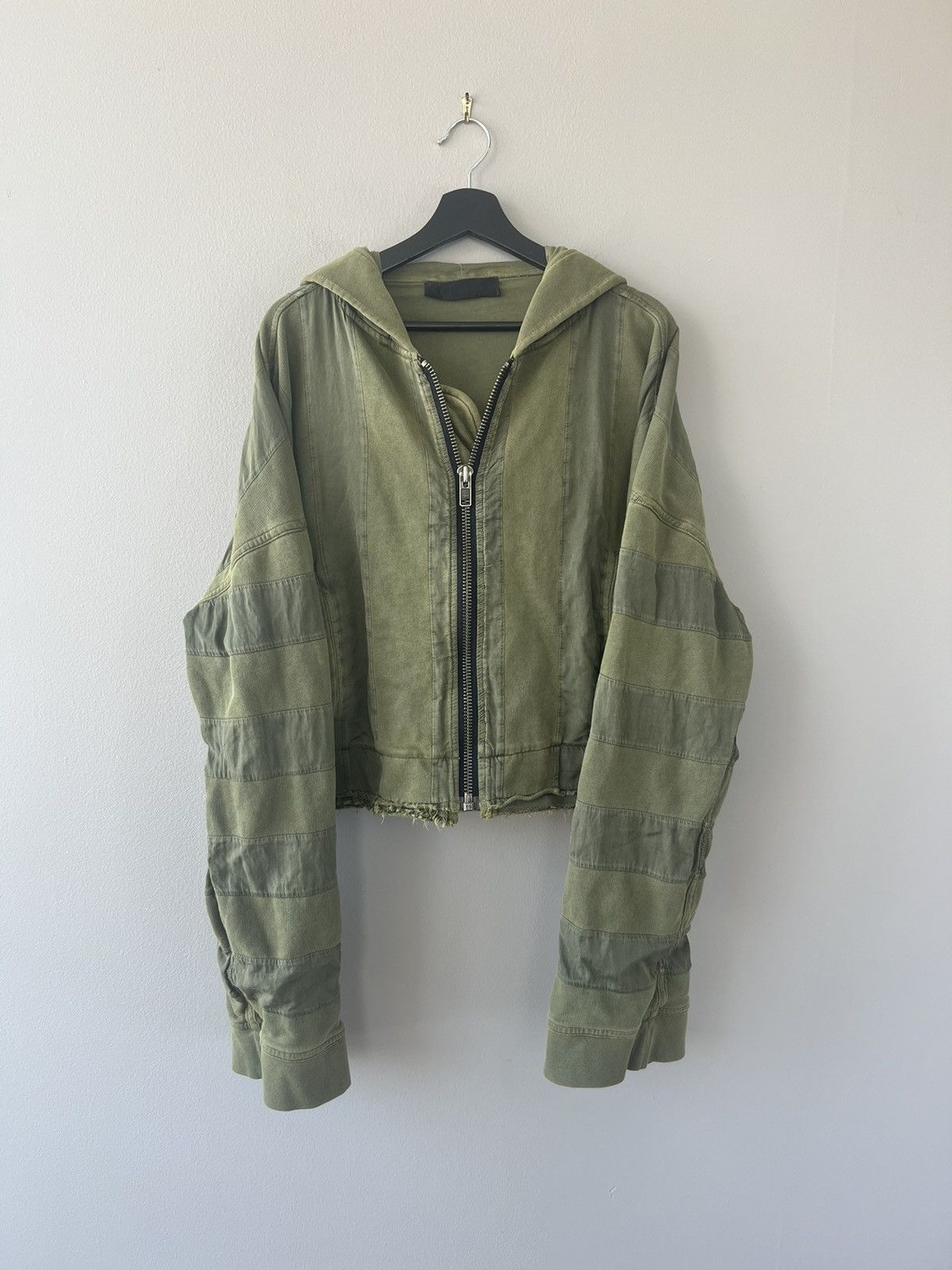 image of Haider Ackermann Ss17 Polonium Cropped Hoodie in Olive, Men's (Size Large)