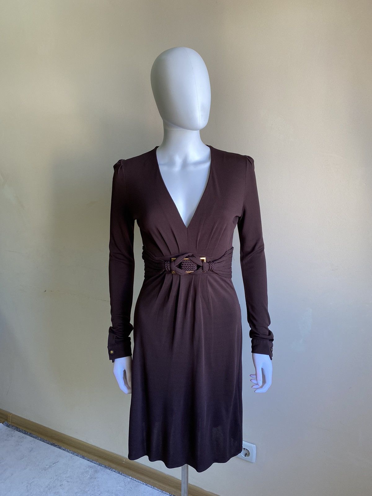 Gucci Gucci Womens Chocolate Brown V Neck Knee Length Dress Size M Size M / US 6-8 / IT 42-44 - 2 Thumbnail