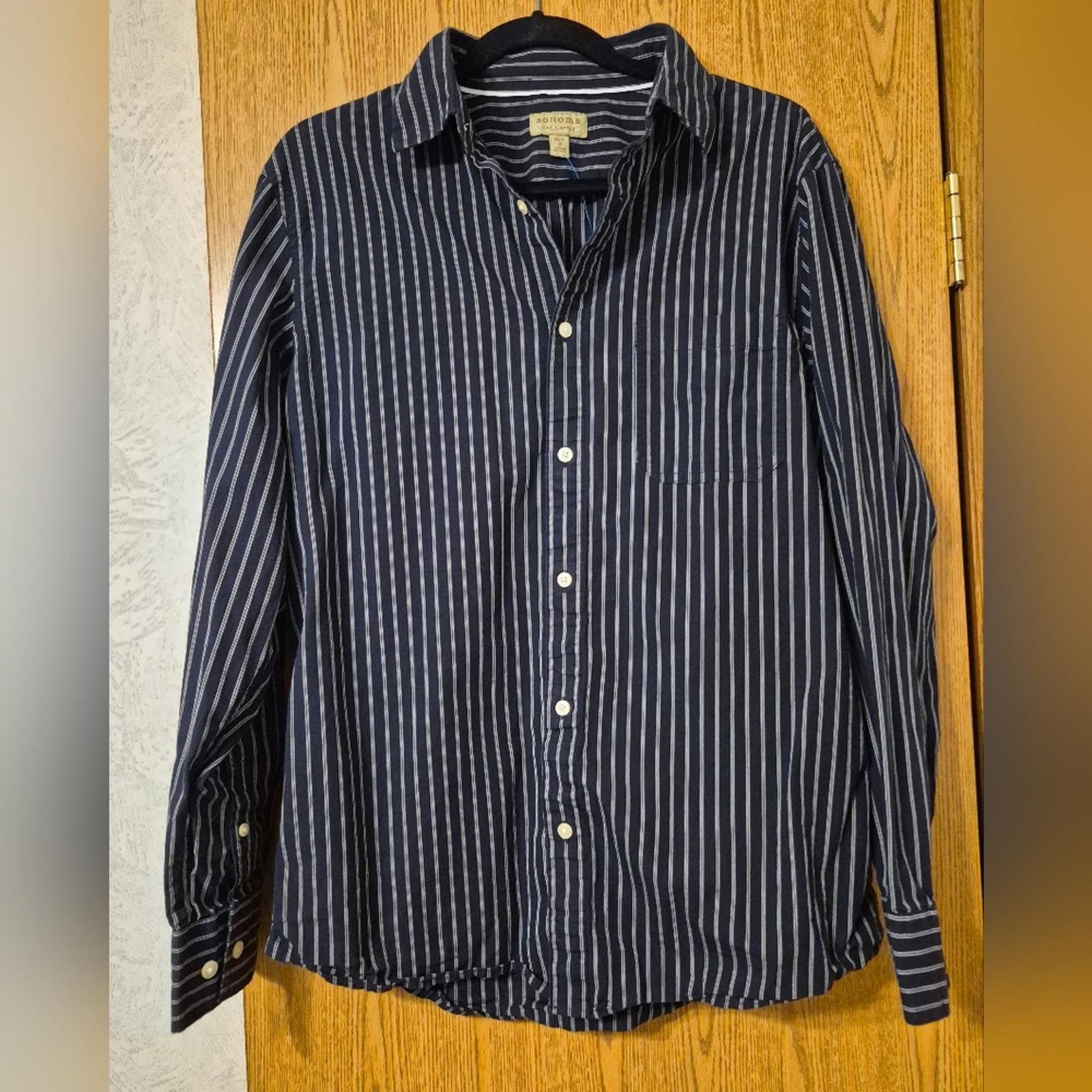 Sonoma Sonima Navy Striped Men's Shirt Medium Size US M / EU 48-50 / 2 - 1 Thumbnail