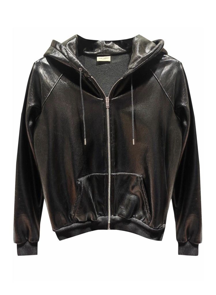 Pre-owned Saint Laurent Glossy Leather Effect Hooded Jacket