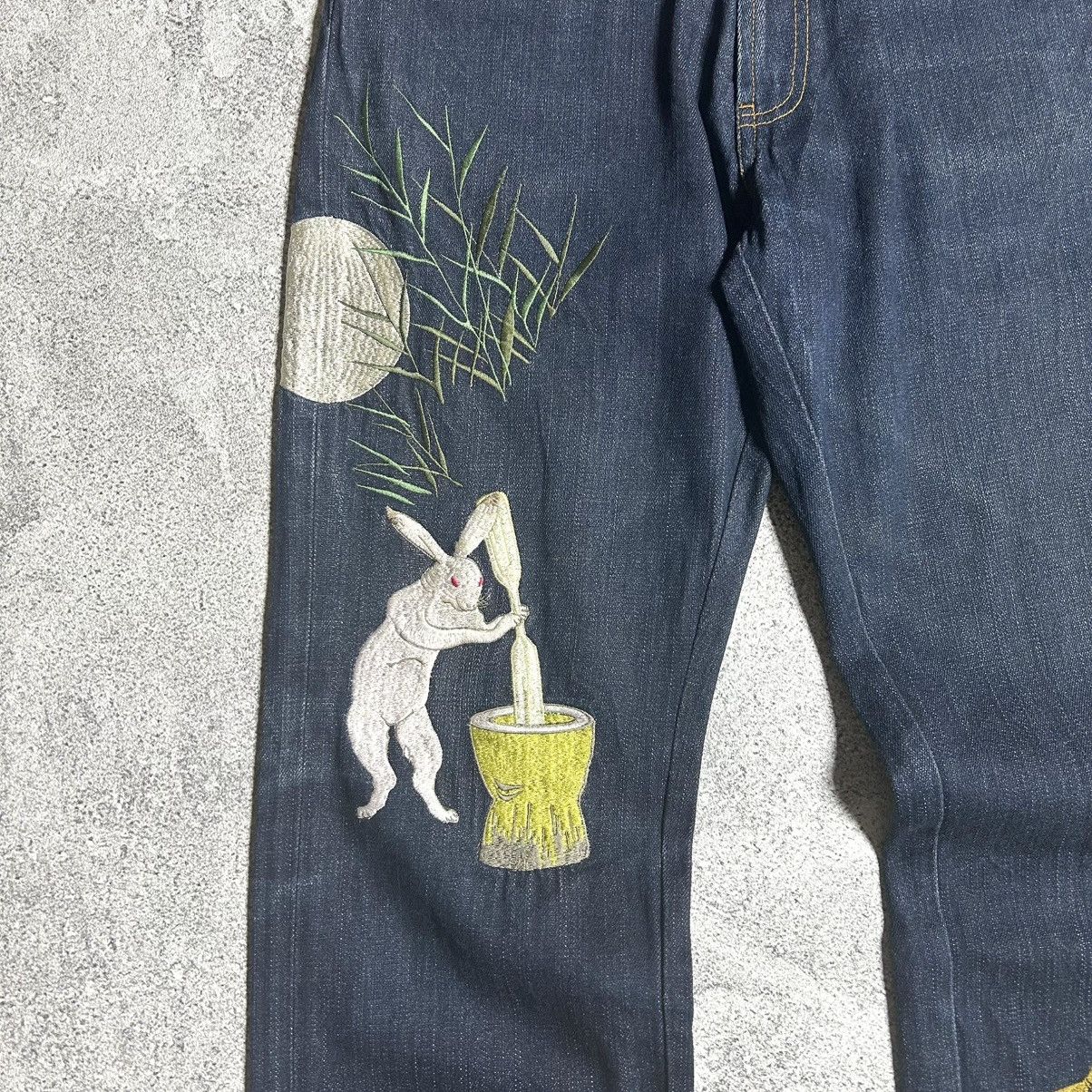 Japanese Brand Vintage Script Denim Rabbit Embroidery Size US 31 - 9 Thumbnail