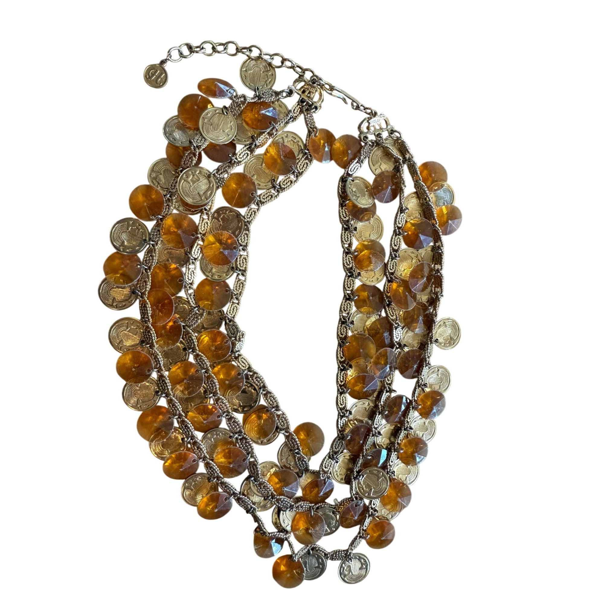 Vintage Signed HOBE Rare Egyptian Bib Necklace W/ Lucite Yel