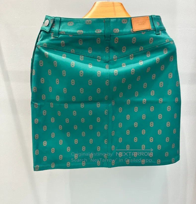 Hermes Hermes Pig nose denim skirt, green Size 24" / US 00 / IT 34 - 2 Thumbnail